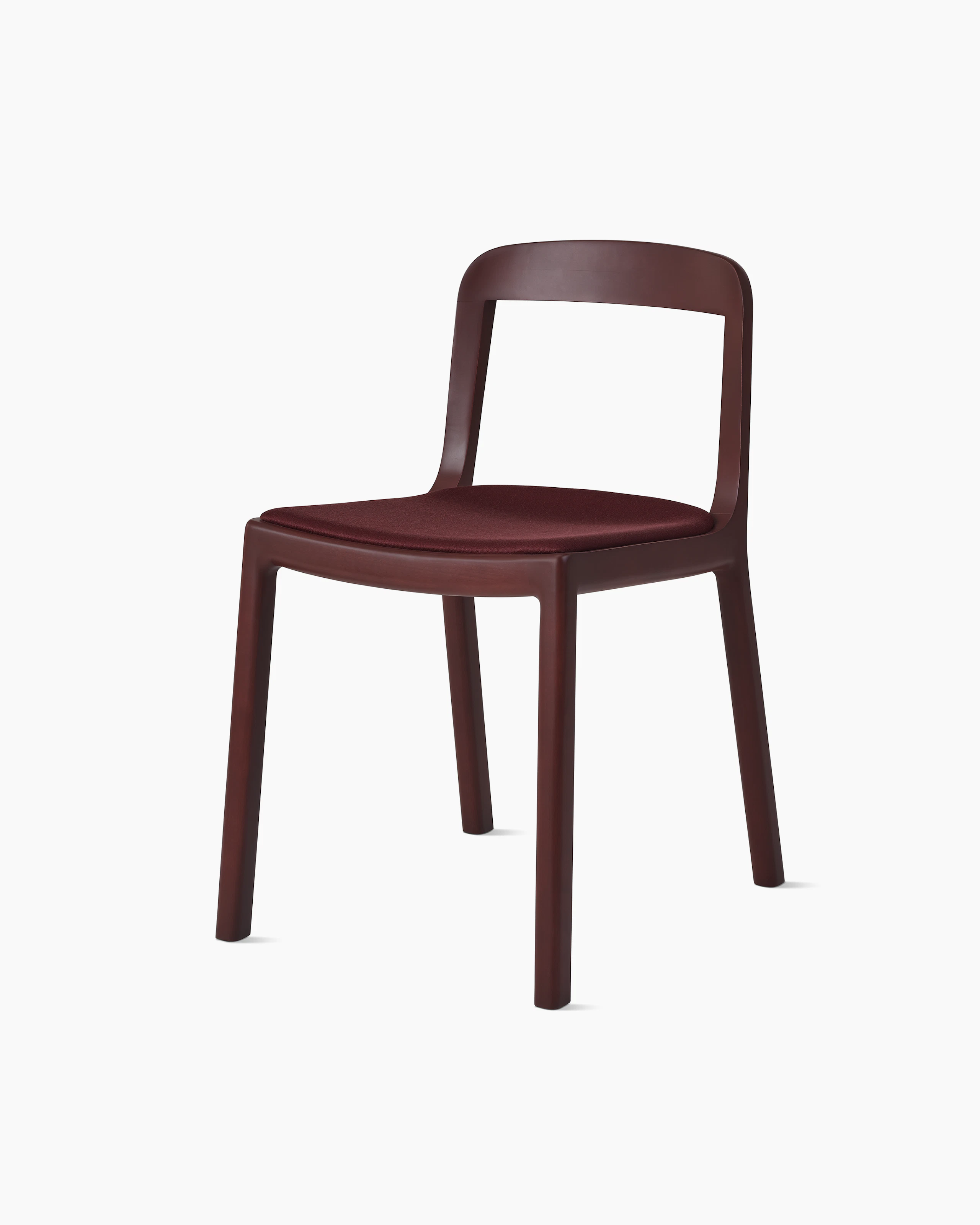 Lijn Side Chair by Carole Baijings for Geiger in Red Clay frame upholstered with Maharam Valor in Saloon, angled front view on a white sweep.