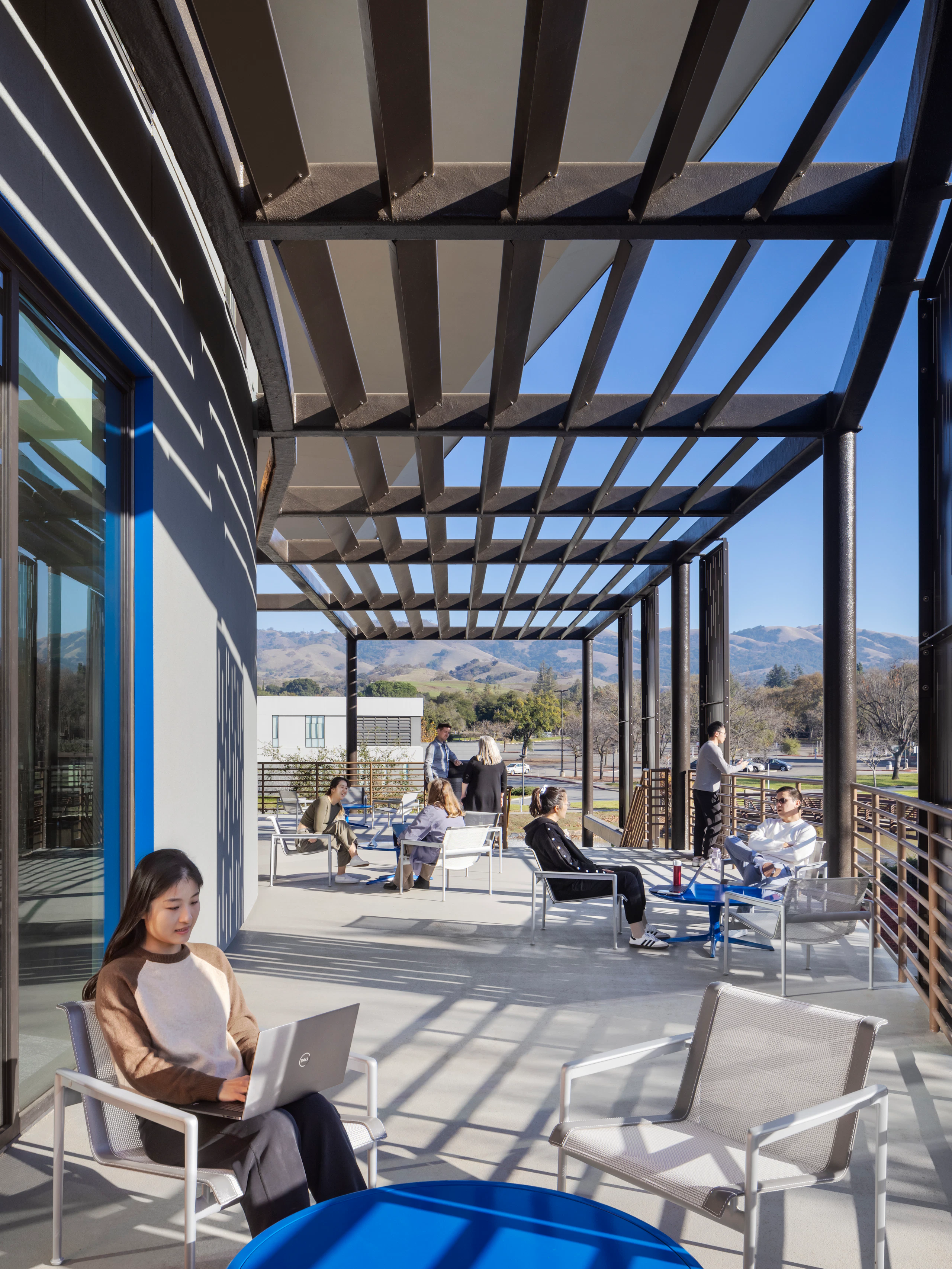 Outdoor upper terrace in the Gen Ed Engineering building at Evergreen Valley College.