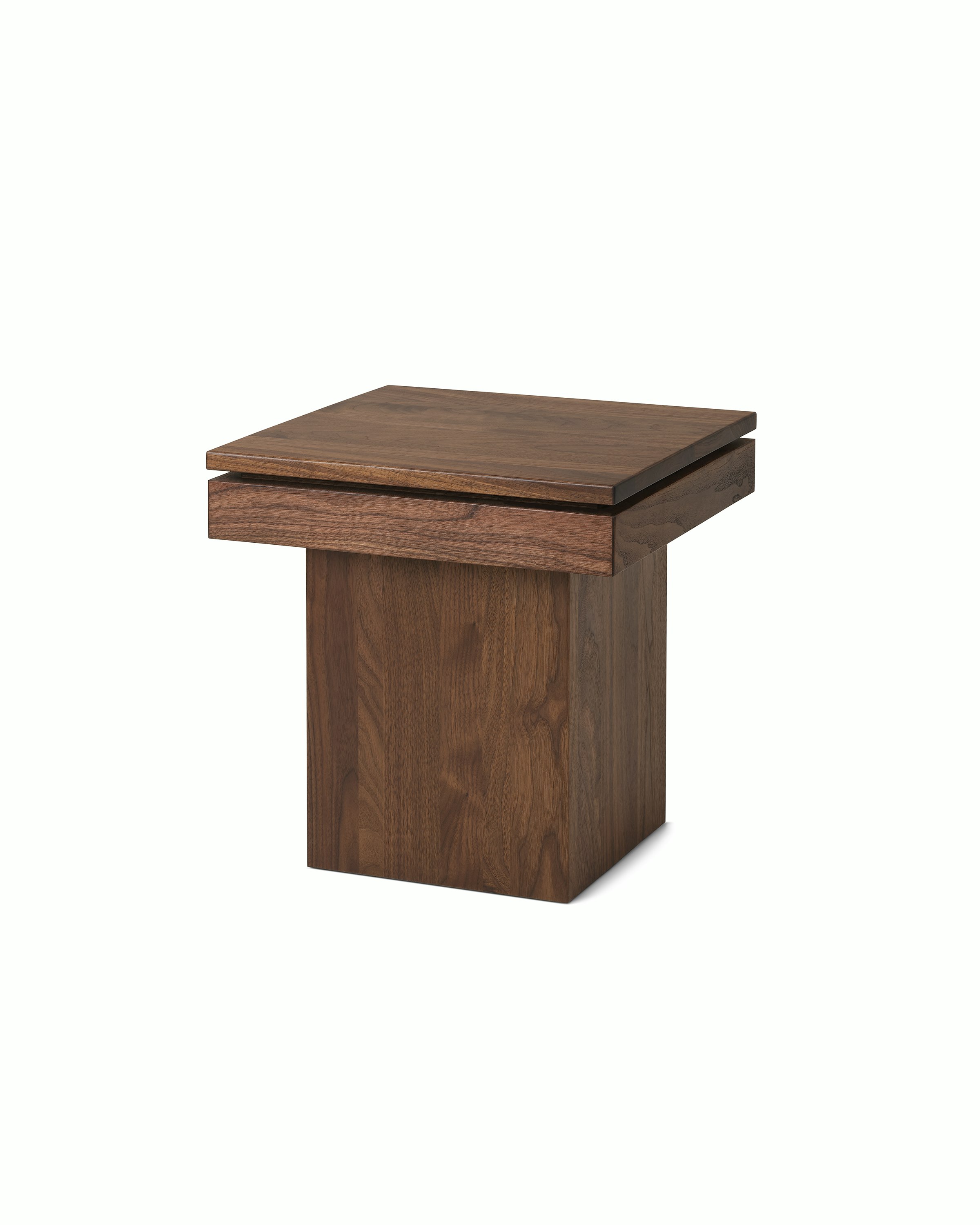 Pawson Drift Side Table with walnut base and top, viewed from an angle.