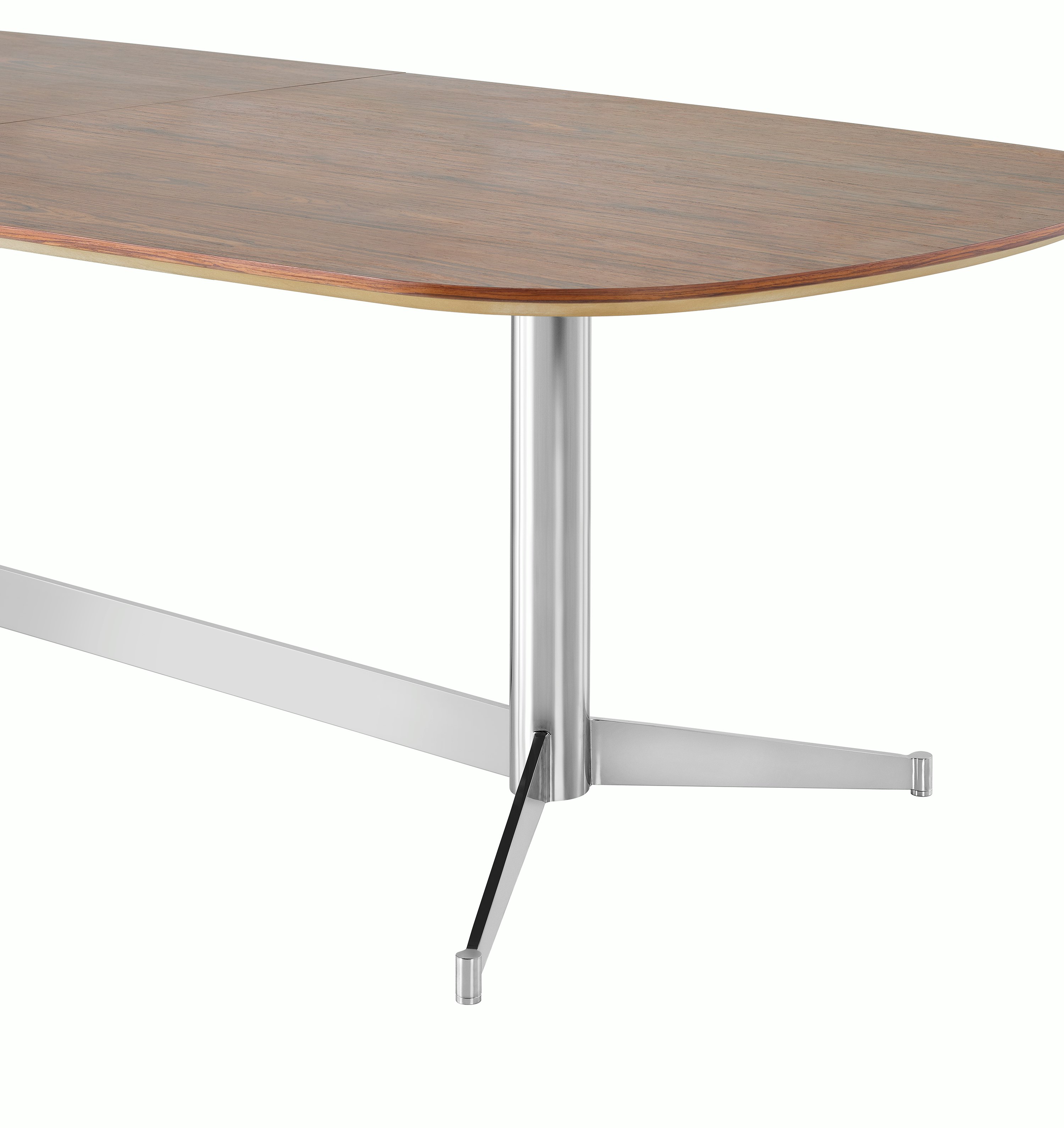 A close up of an MP Table in Recograin Rosewood.