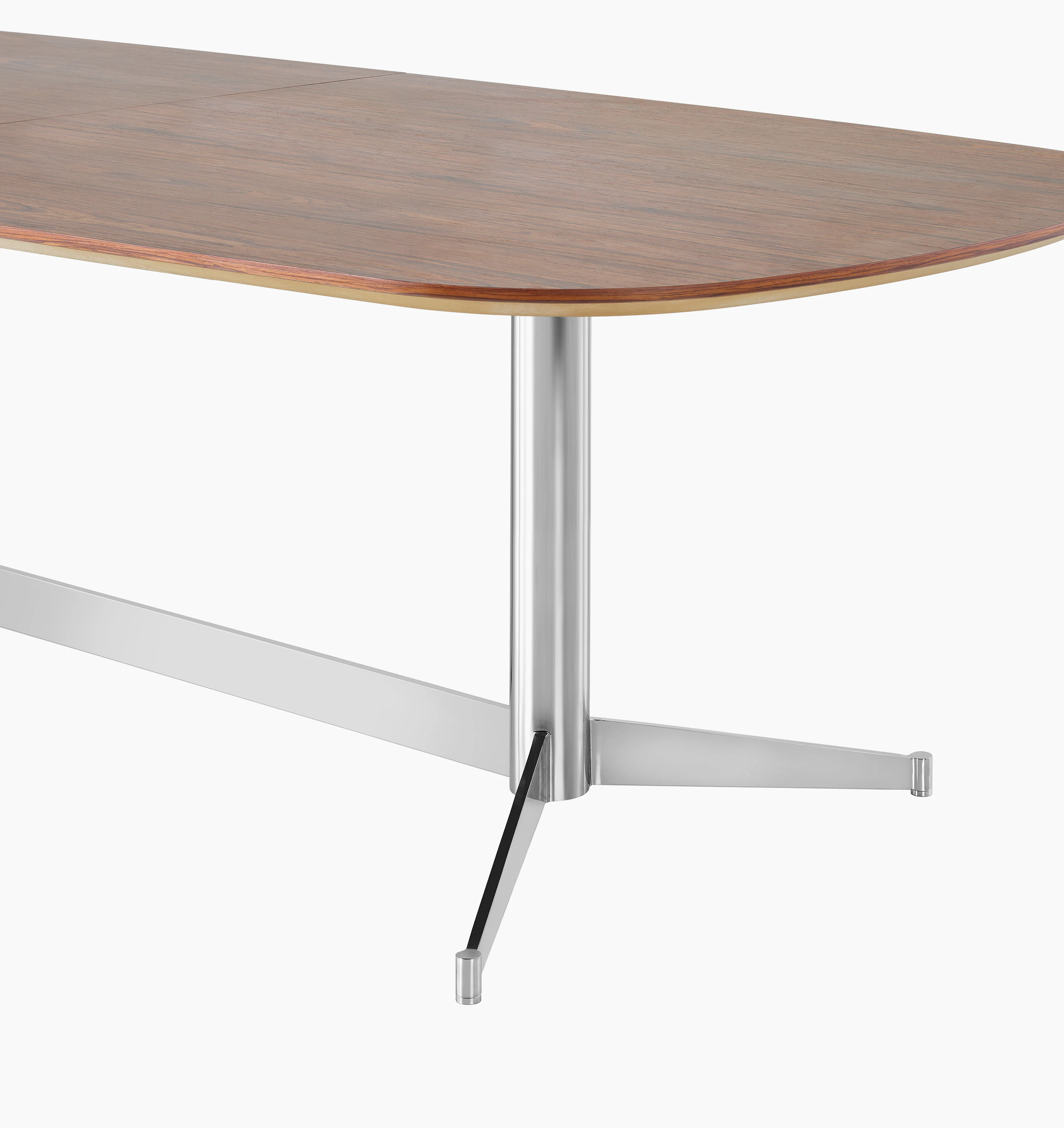 A close up of an MP Table in Recograin Rosewood.