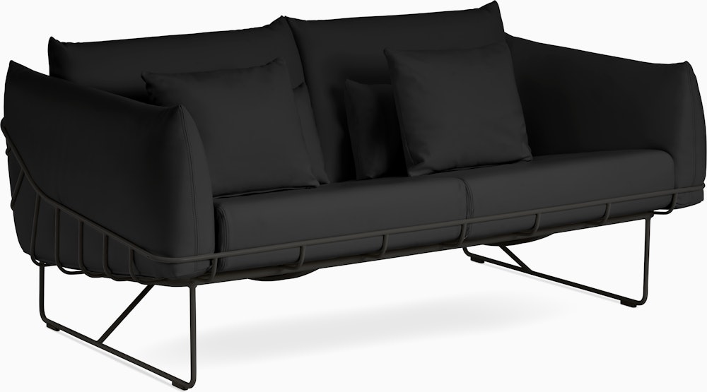 Wireframe Sofa -  2-Seat,  Prone Leather,  Obsidian,  Black