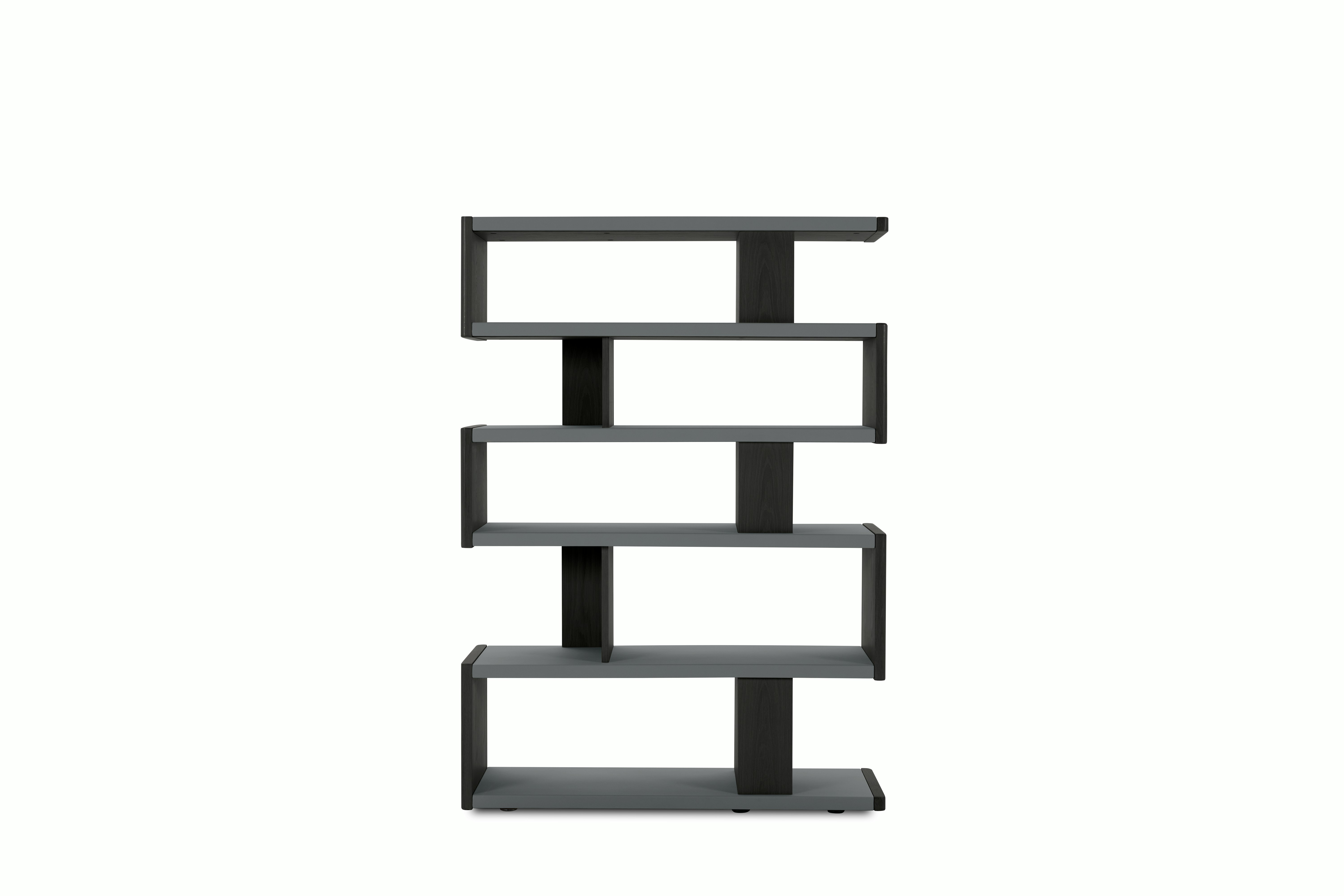 New Canaan High Bookshelf - Black oak, Bristol Leather, Sky Grey