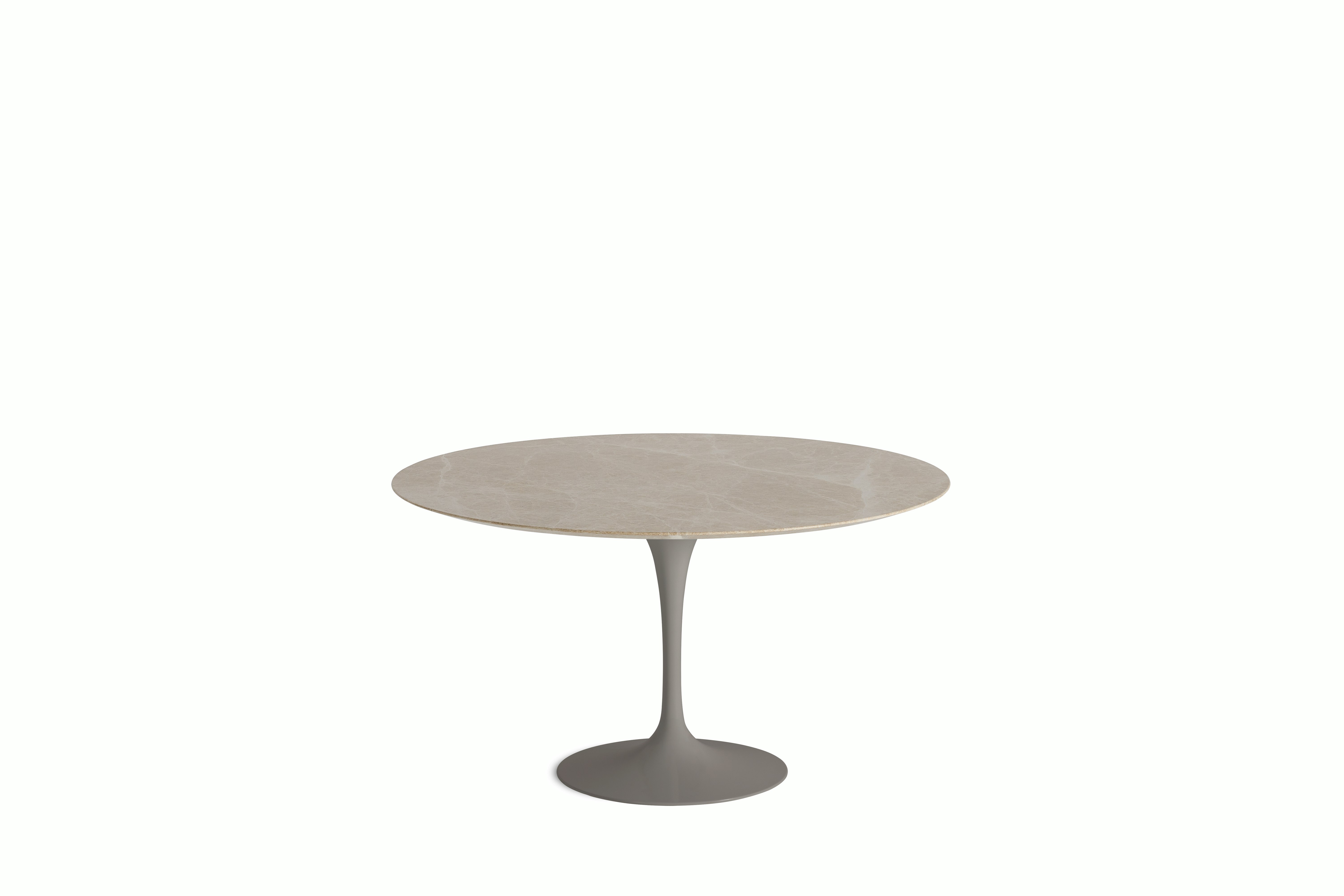 Saarinen Dining Table - Round, 60 Inch, Polished Coated Marble, Emperado Light, Grey Base