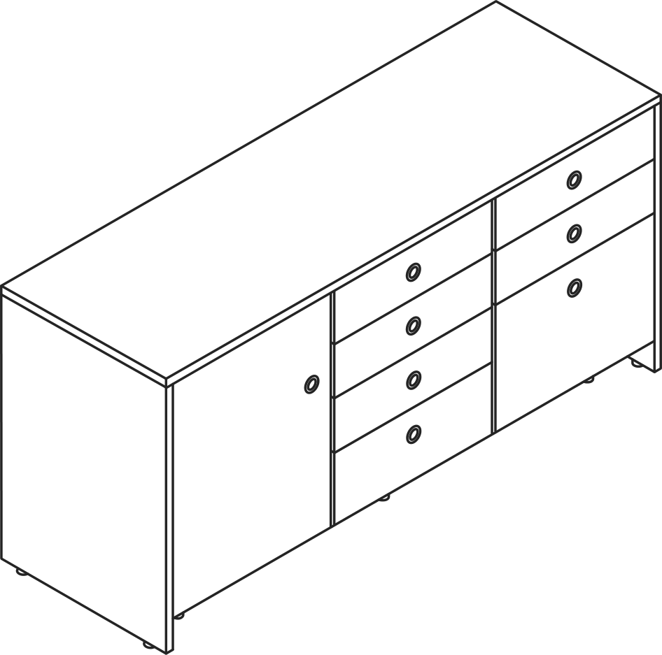 A line drawing - Sled Base Credenza | 3 Units Wide