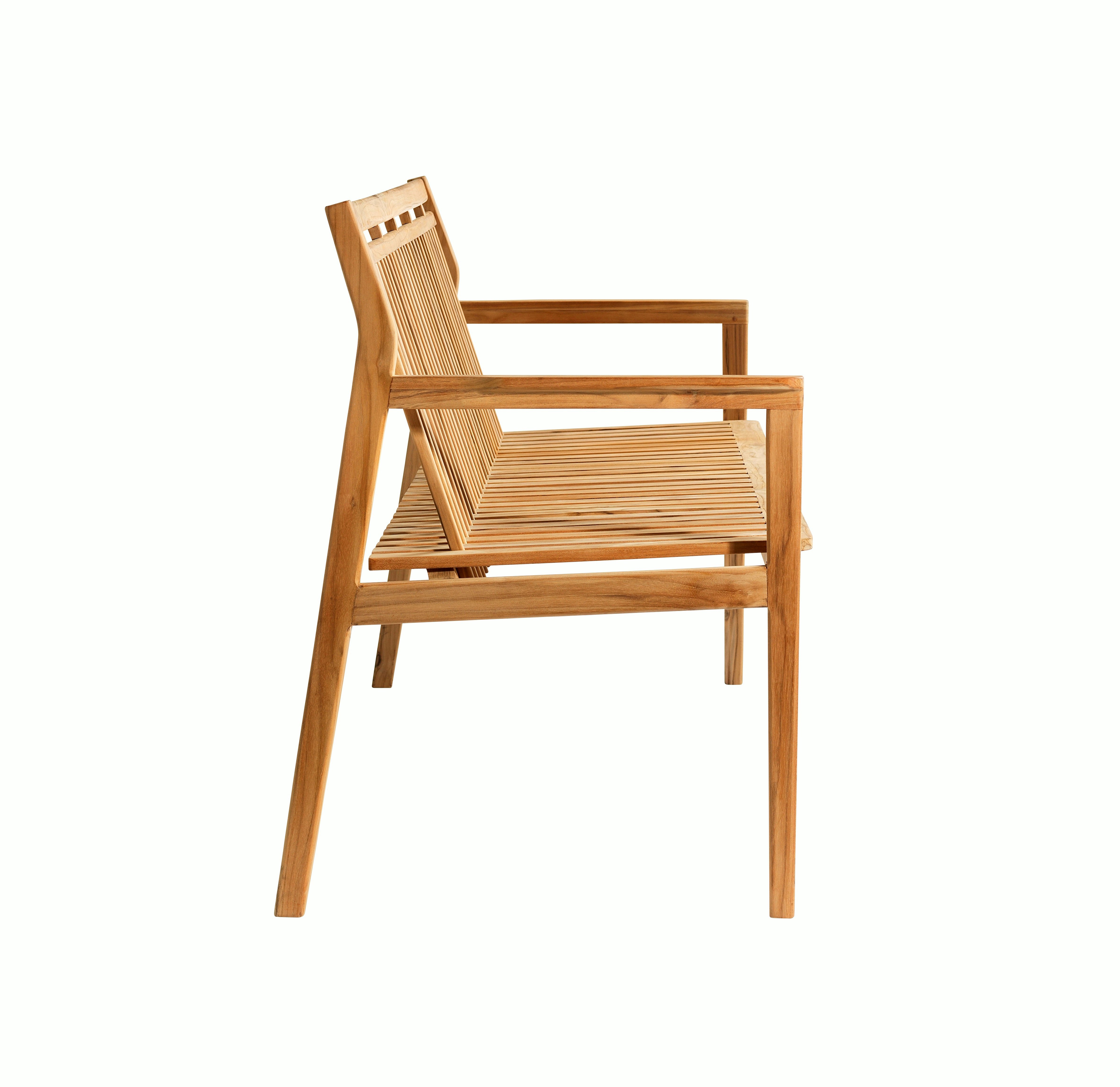 A Sammen Outdoor Bench in Three Seater viewed from the side.