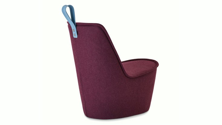 Red Pippin Chair by NaughtOne with light blue handle.