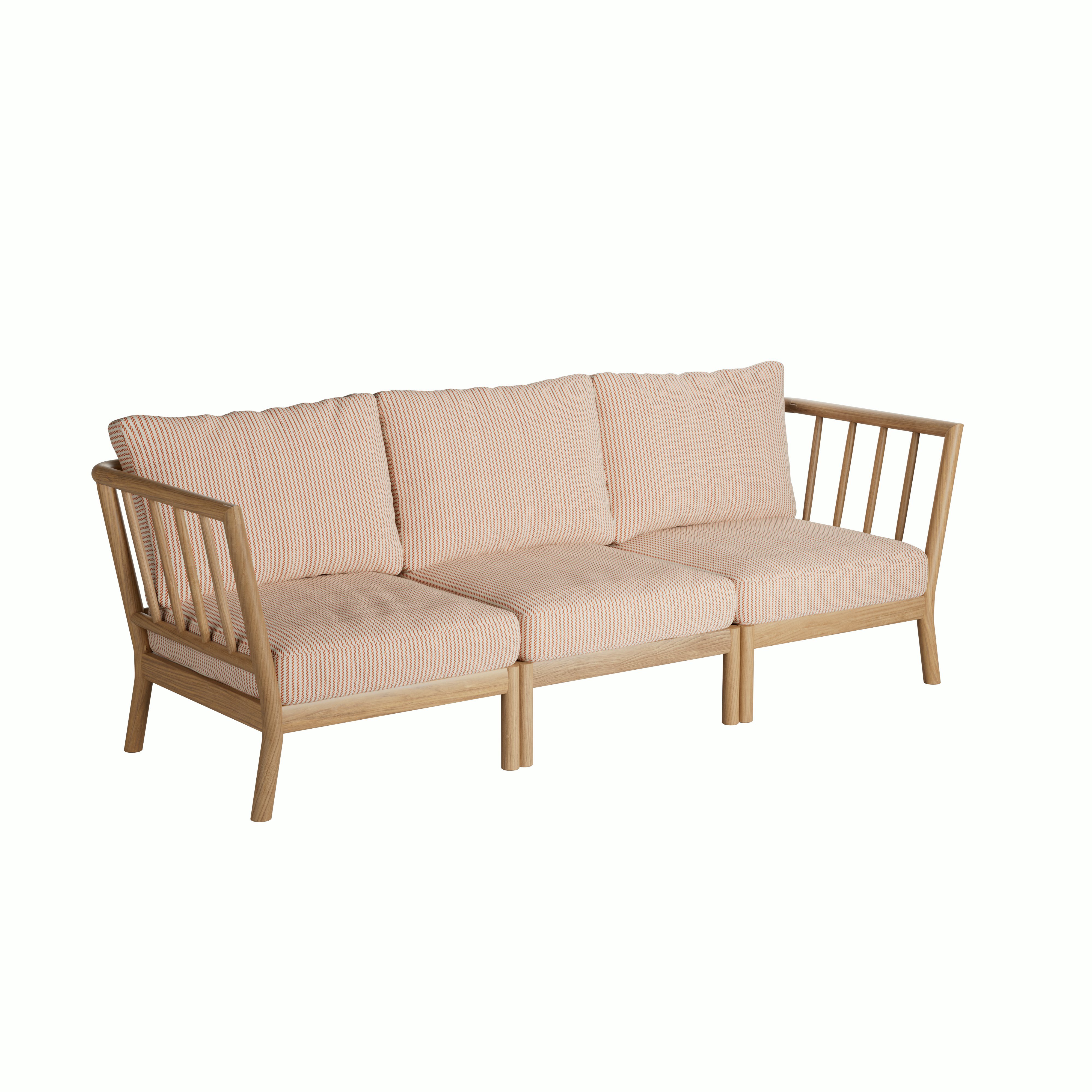 A Tradition Outdoor Three Seater Sofa in Clementine viewed from an angle.