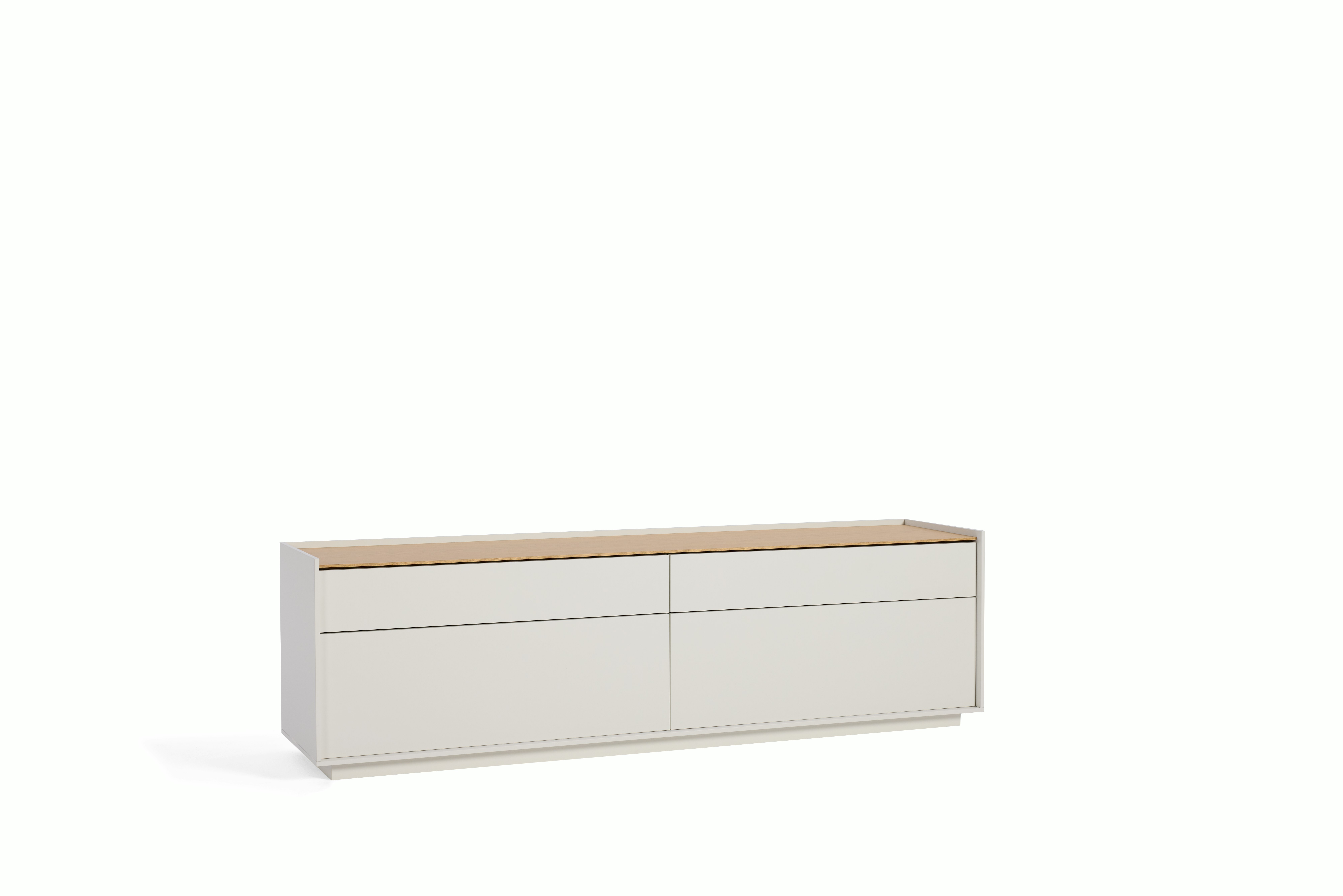 A Bera Credenza in white Viewed from an angle.