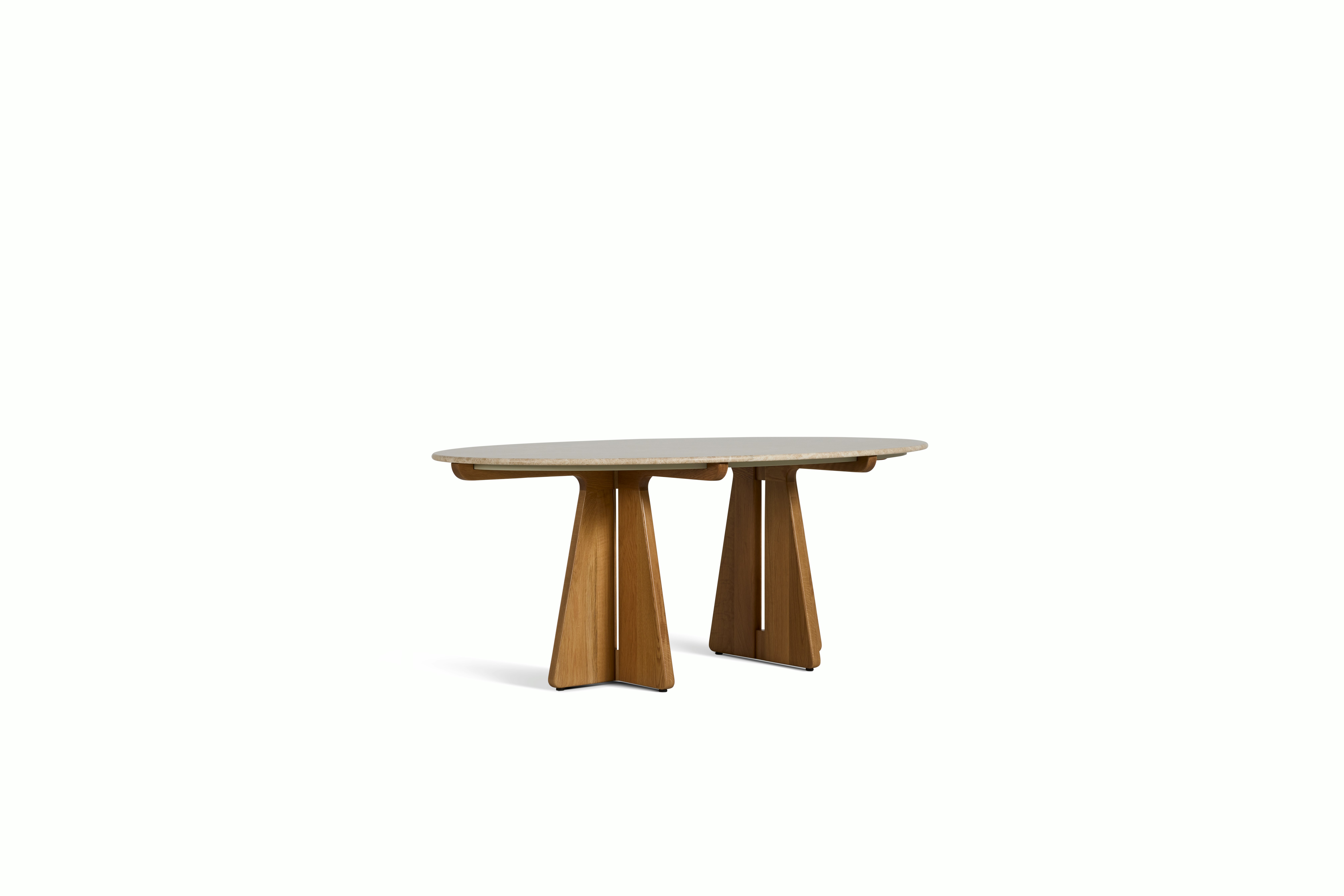 Pinna Dining Table - Oval, 75 Inch, Emperador Light, White Oak
