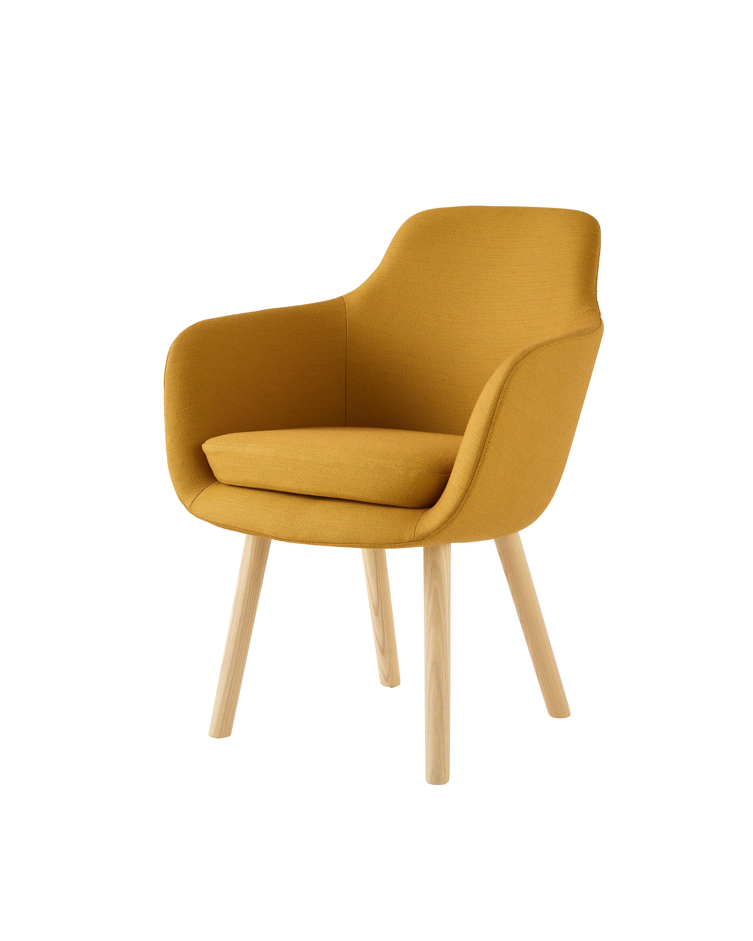 A Saiba Side Chair with yellow upholstery and light wood legs, viewed from the front at an angle.