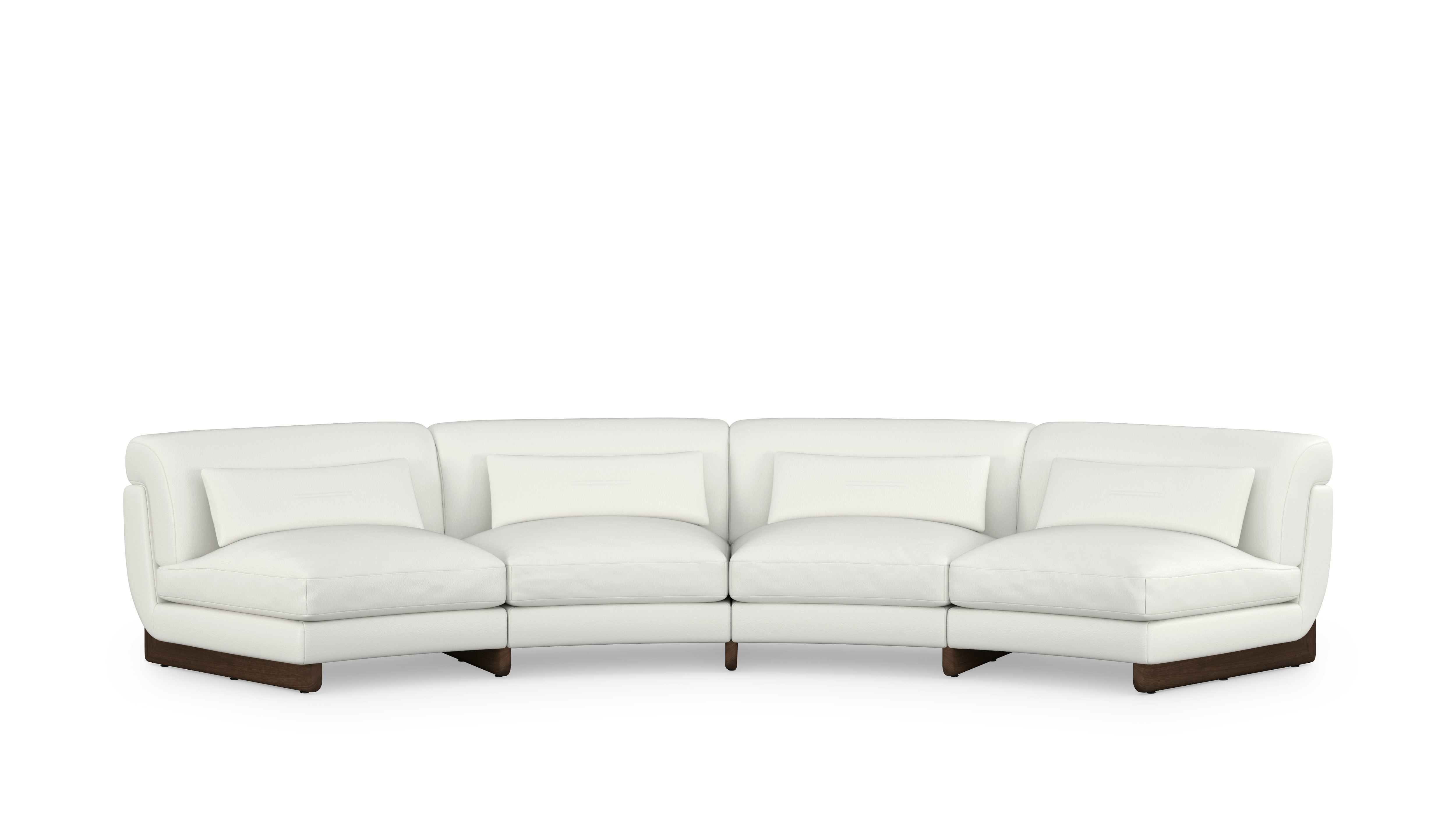 Contra Wedge Sectional - 4 Seat, Raise Leather, Creme, Walnut
