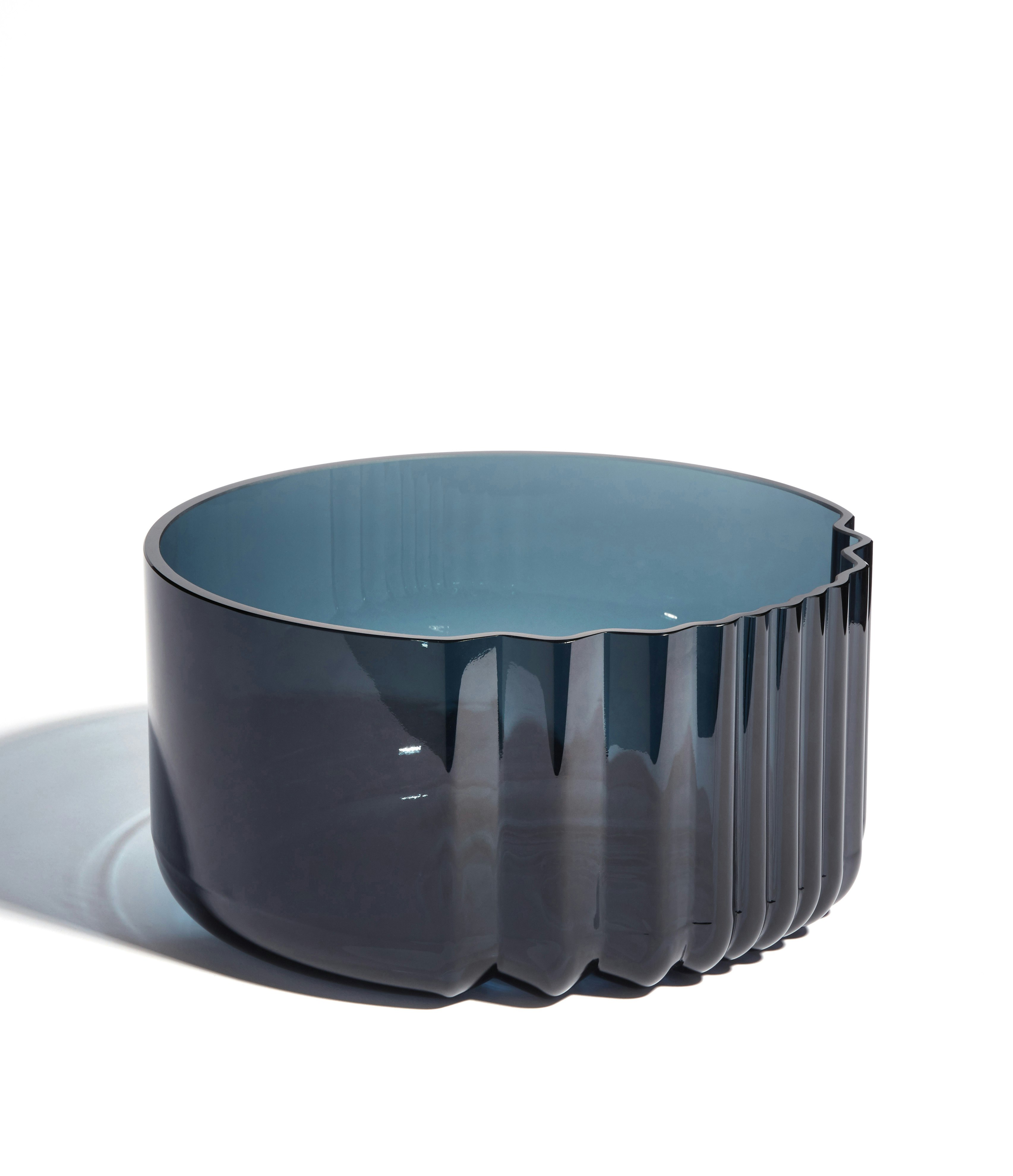A Pulse Bowl in Dark Blue viewed from the front.