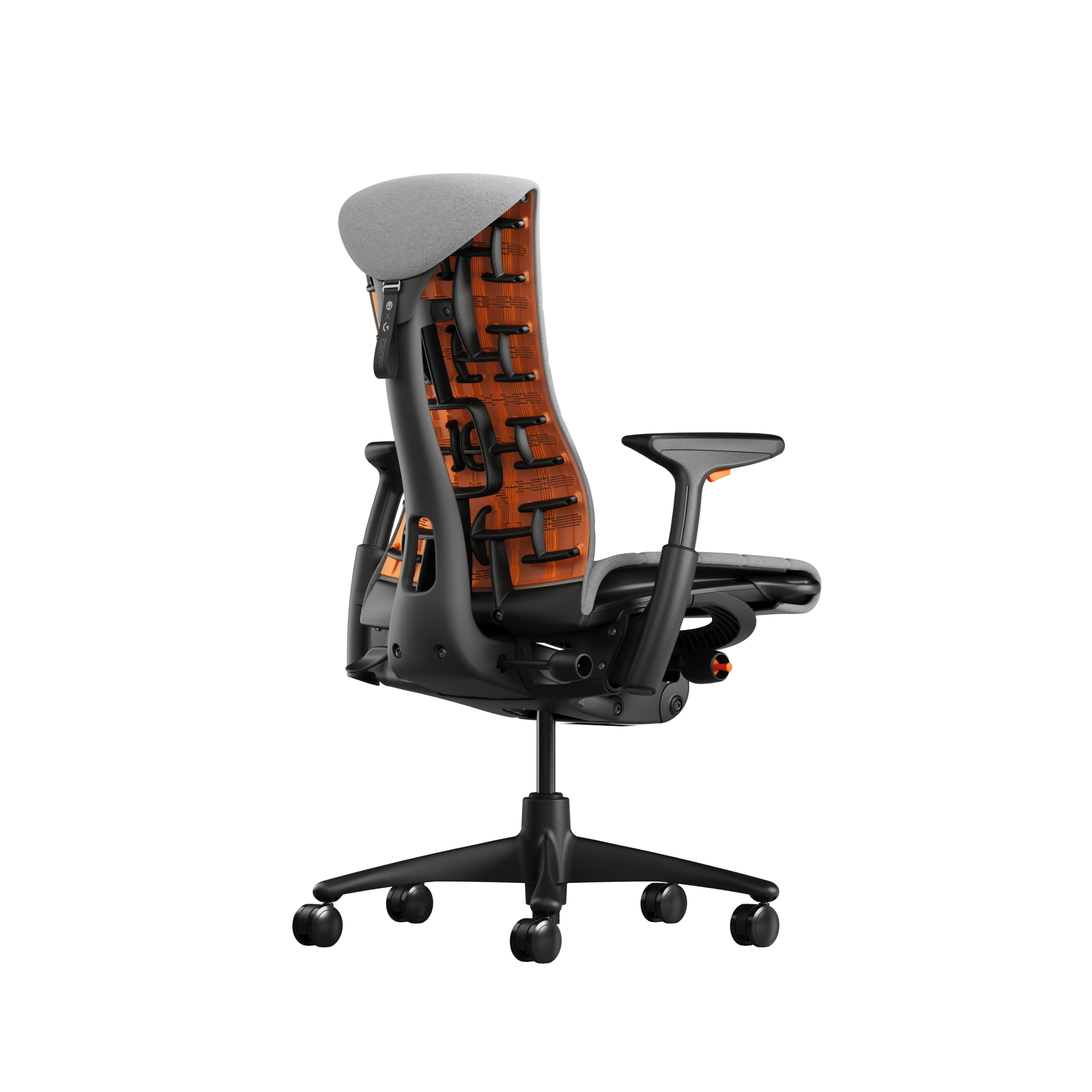 Embody Gaming Chair in Graphite, Dark Mineral and Ignite viewed from the back angle