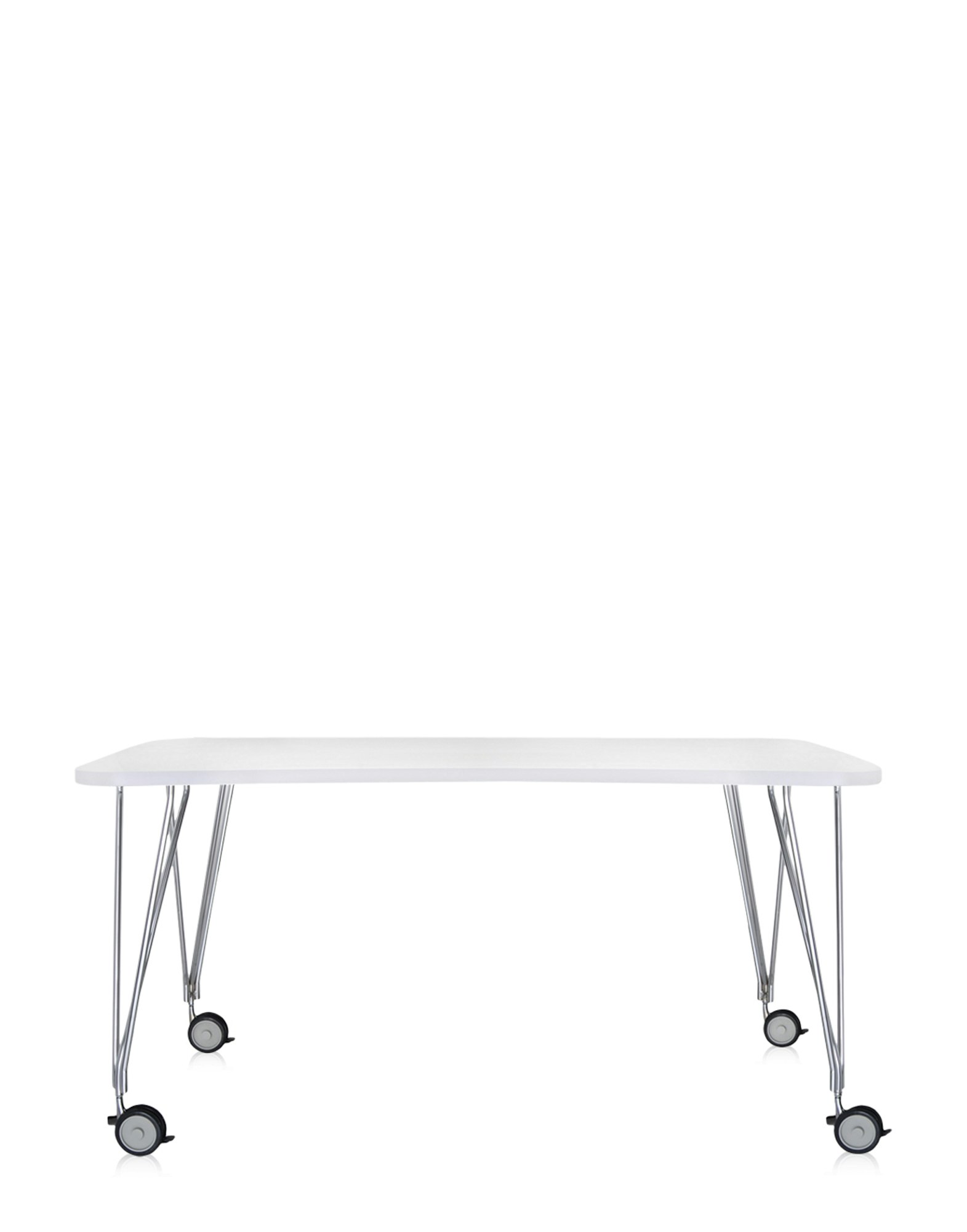 Max Desk - 160x80cm White Zinc Top, Chrome Base, Casters