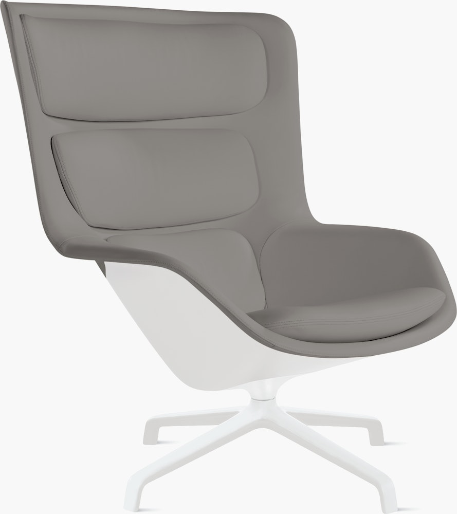 Striad Lounge Chair in High Back,  4-Star Swivel Base White,  Prone Leather,  Script with White Shell