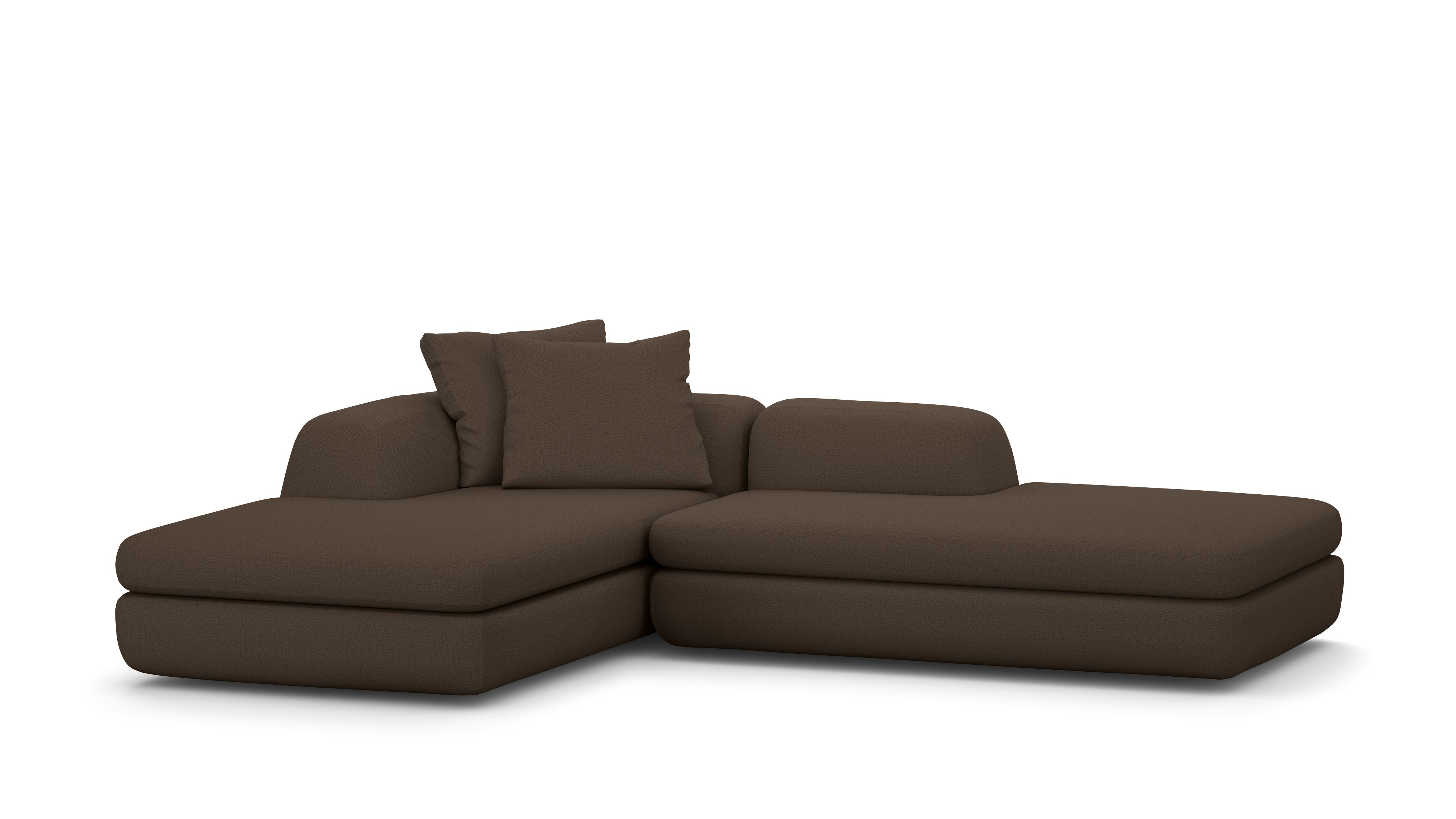 A Atlason Americano Open Sectional Chaise in Chocolate viewed from an angle.