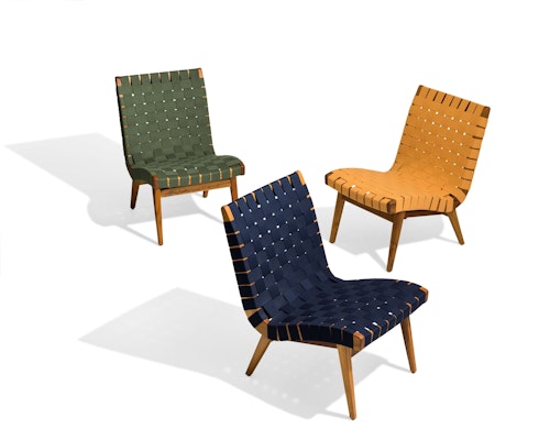 Fern Sunbrella Webbing Navy Sunbrella Webbing Ochre Sunbrella Webbing Teak Frame Outdoor lounge chair