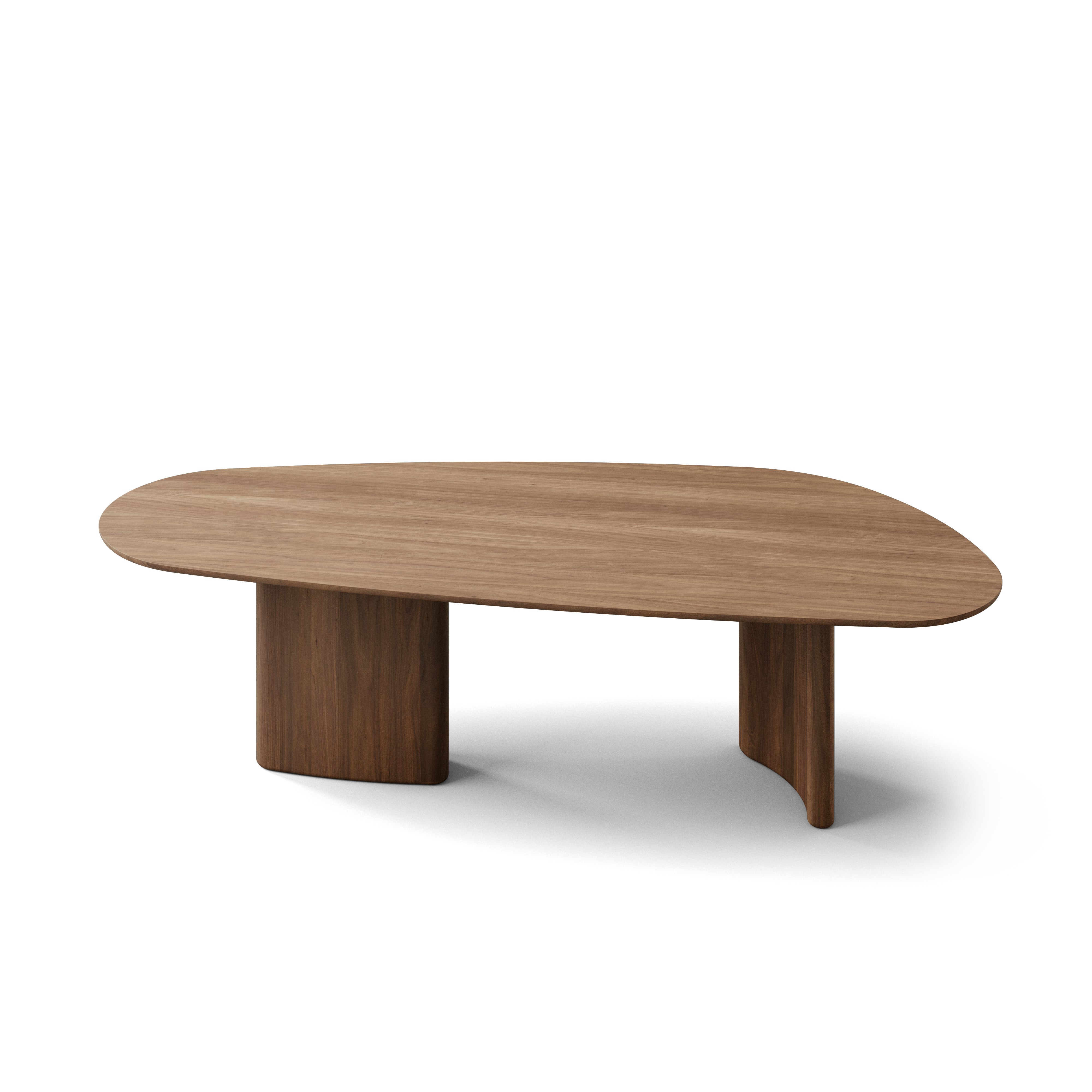 A Tangent Dining Table in Walnut viewed from an angle.