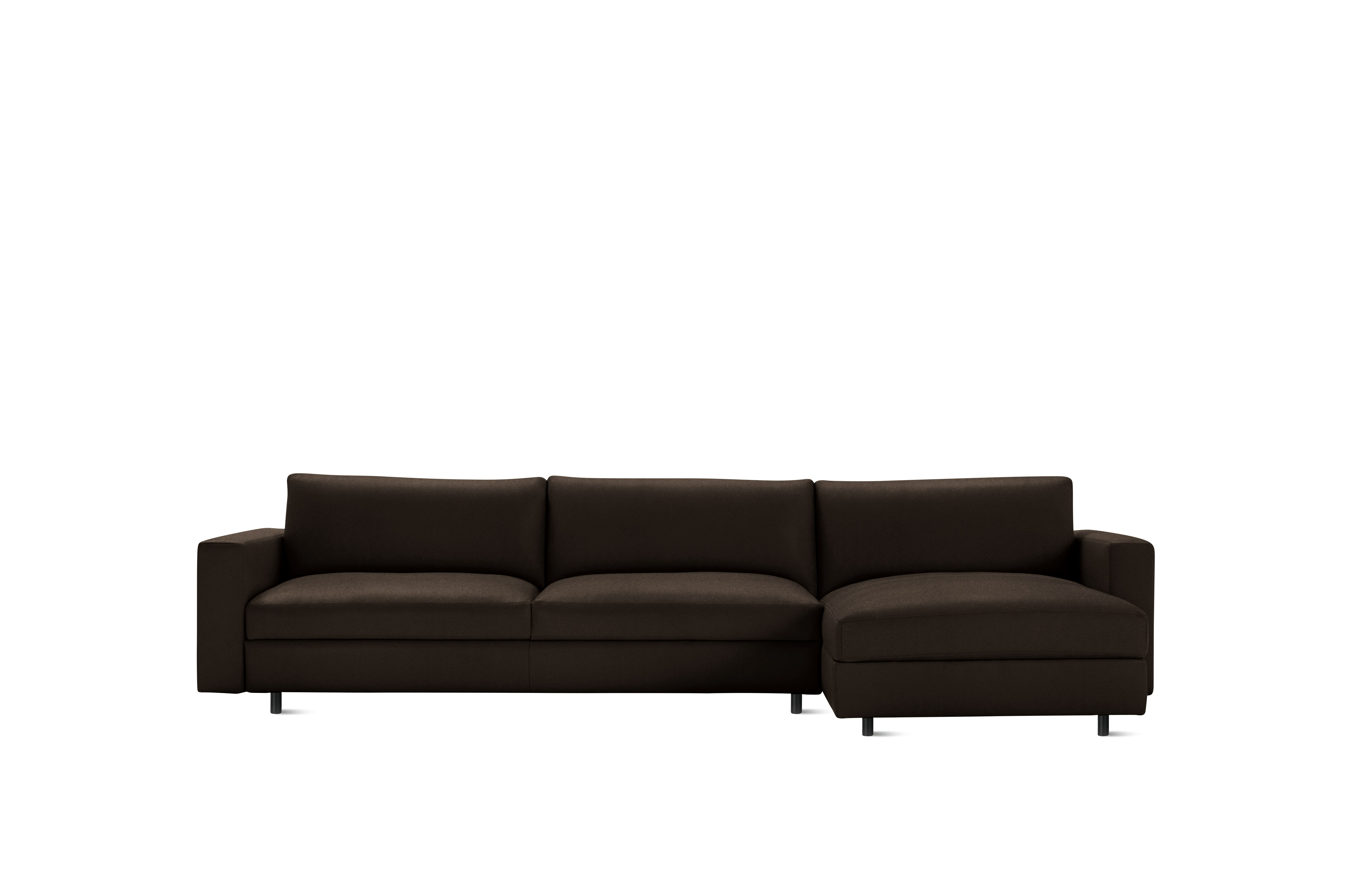 A Reid Sleeper Storage Sectional in Crypton Sintra Velvet Mink, Black viewed from the front.