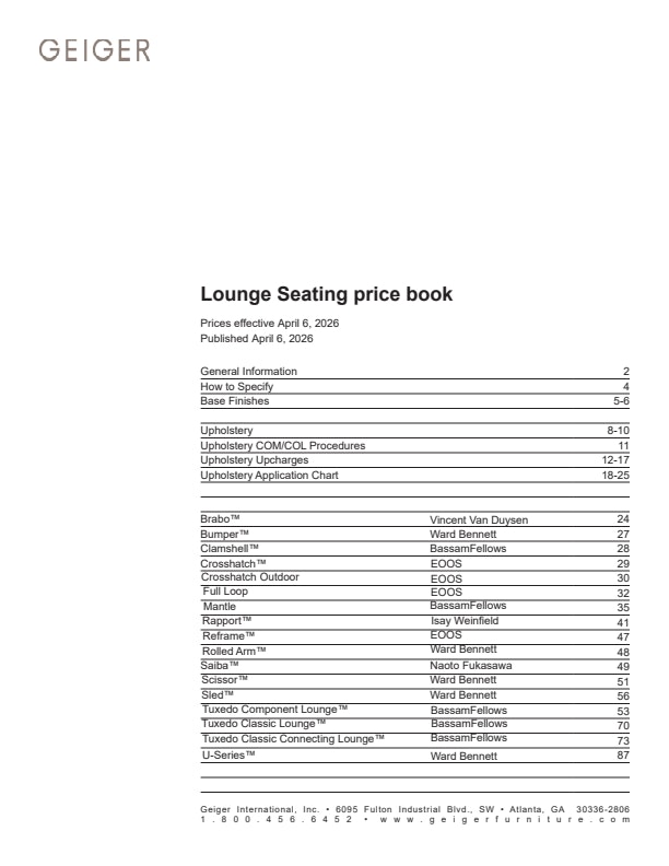 Lounge Seating price book