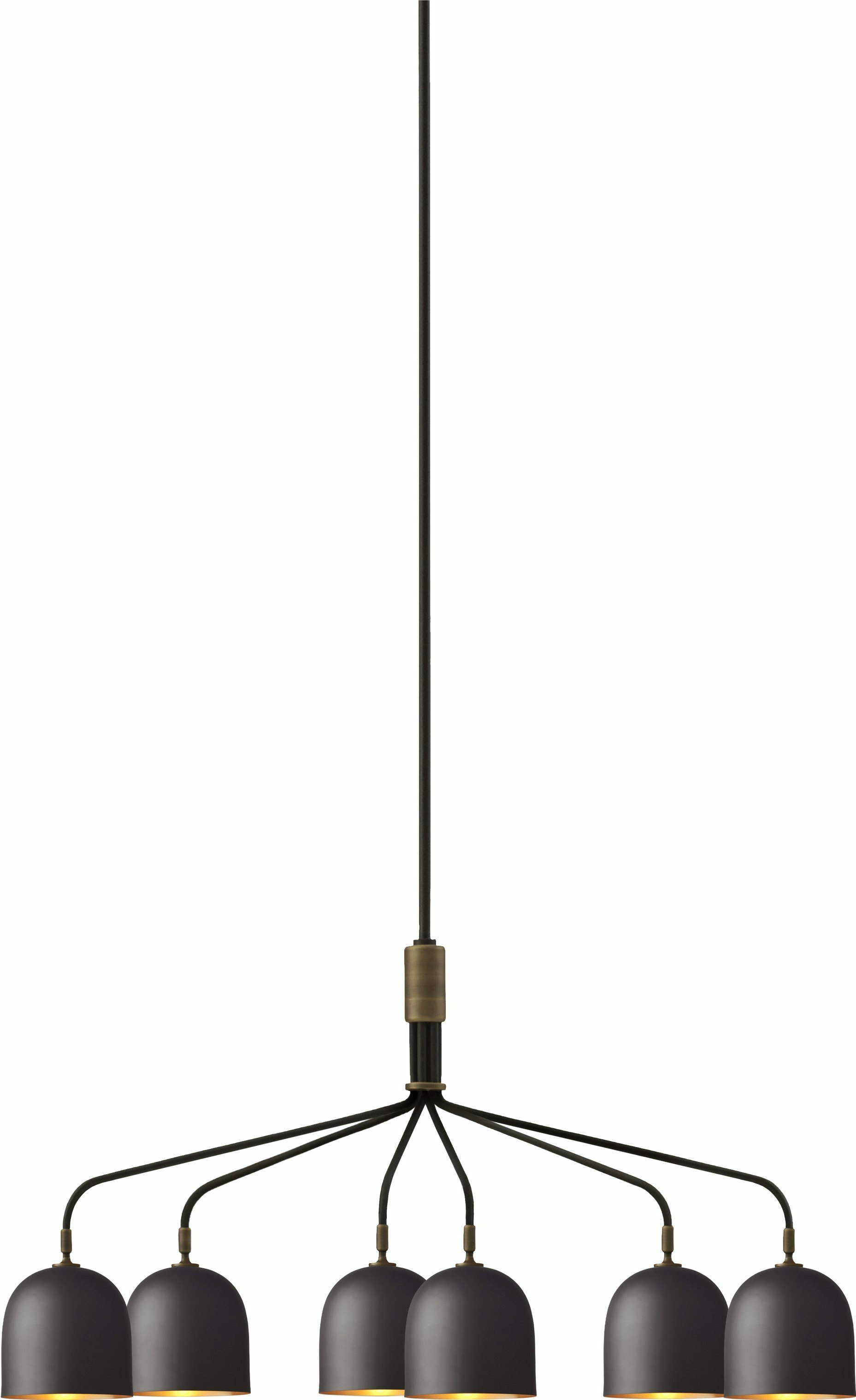 A Howard Chandelier in Arm, Gunmetal/Brushed Brass viewed from the front.