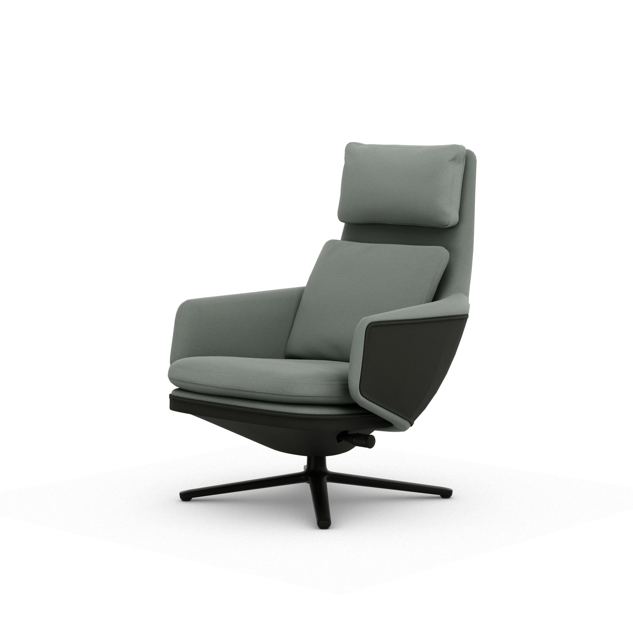 Grand Relax Lounge Chair - Hola, Cement, Back Uph, Leather Forte, Umbra Grey, Basic Dark