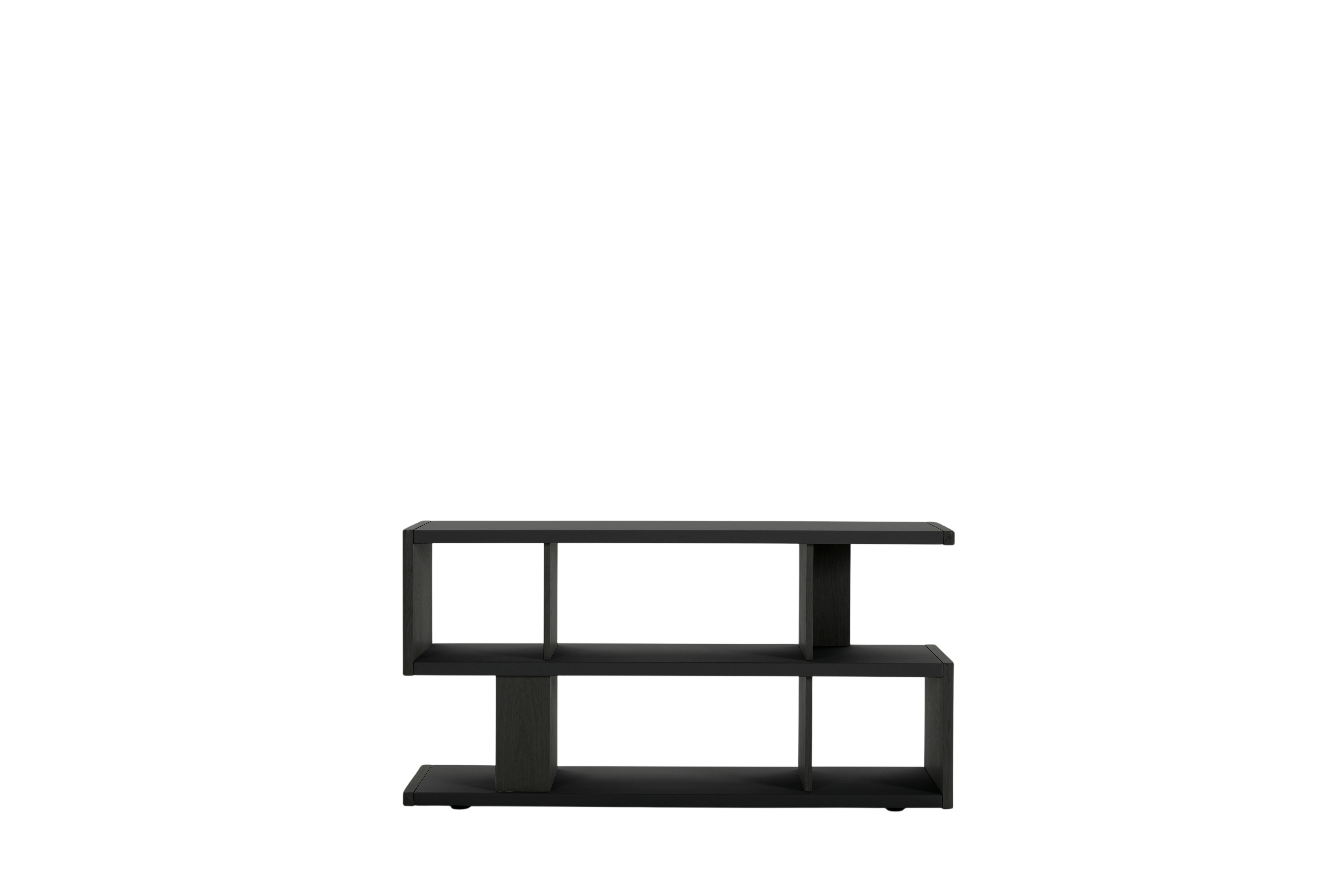 New Canaan Low Bookshelf - Black oak, Bristol Leather, Black