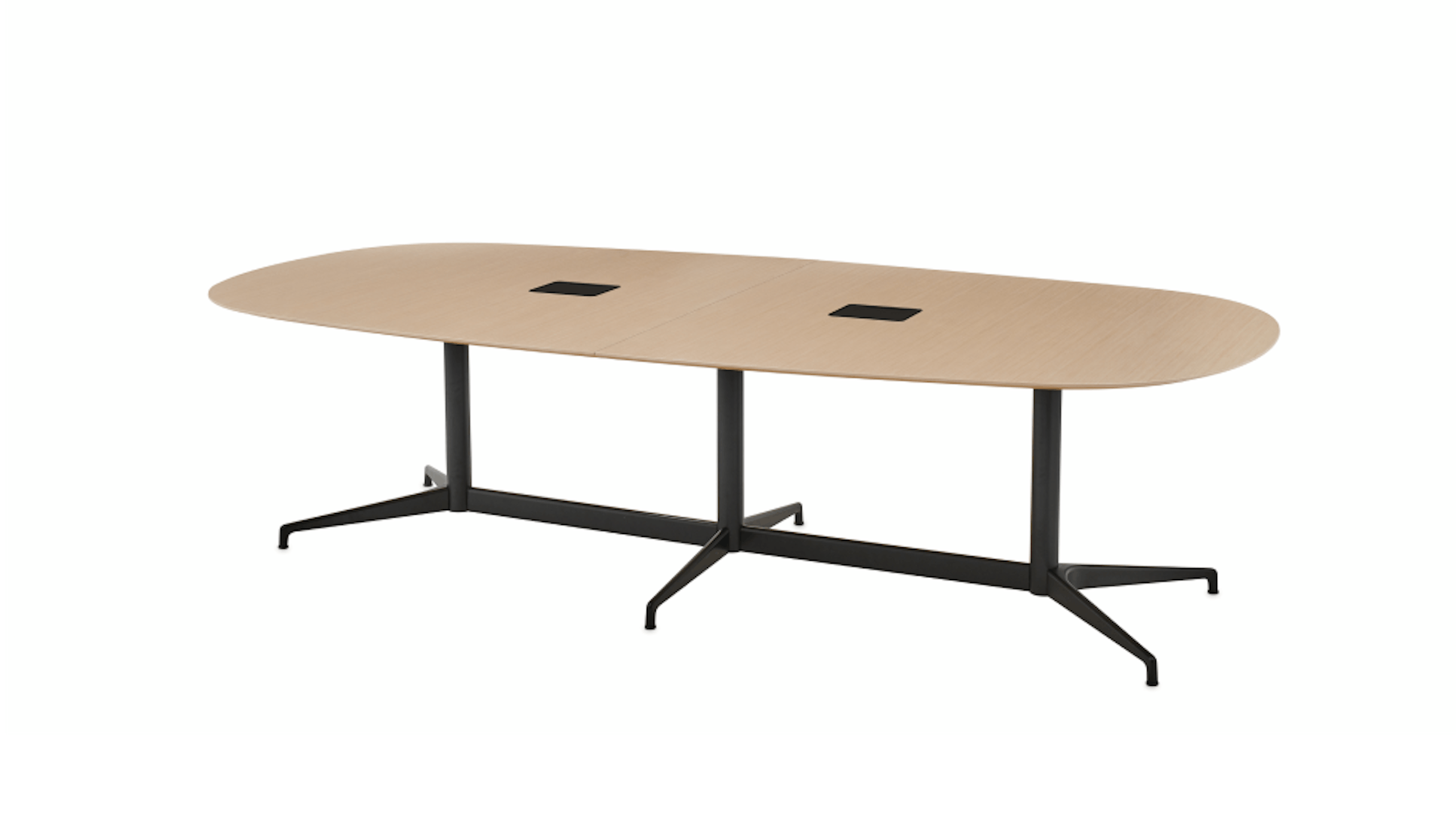 A Civic Table by Herman Miller with a light wood finish and black legs