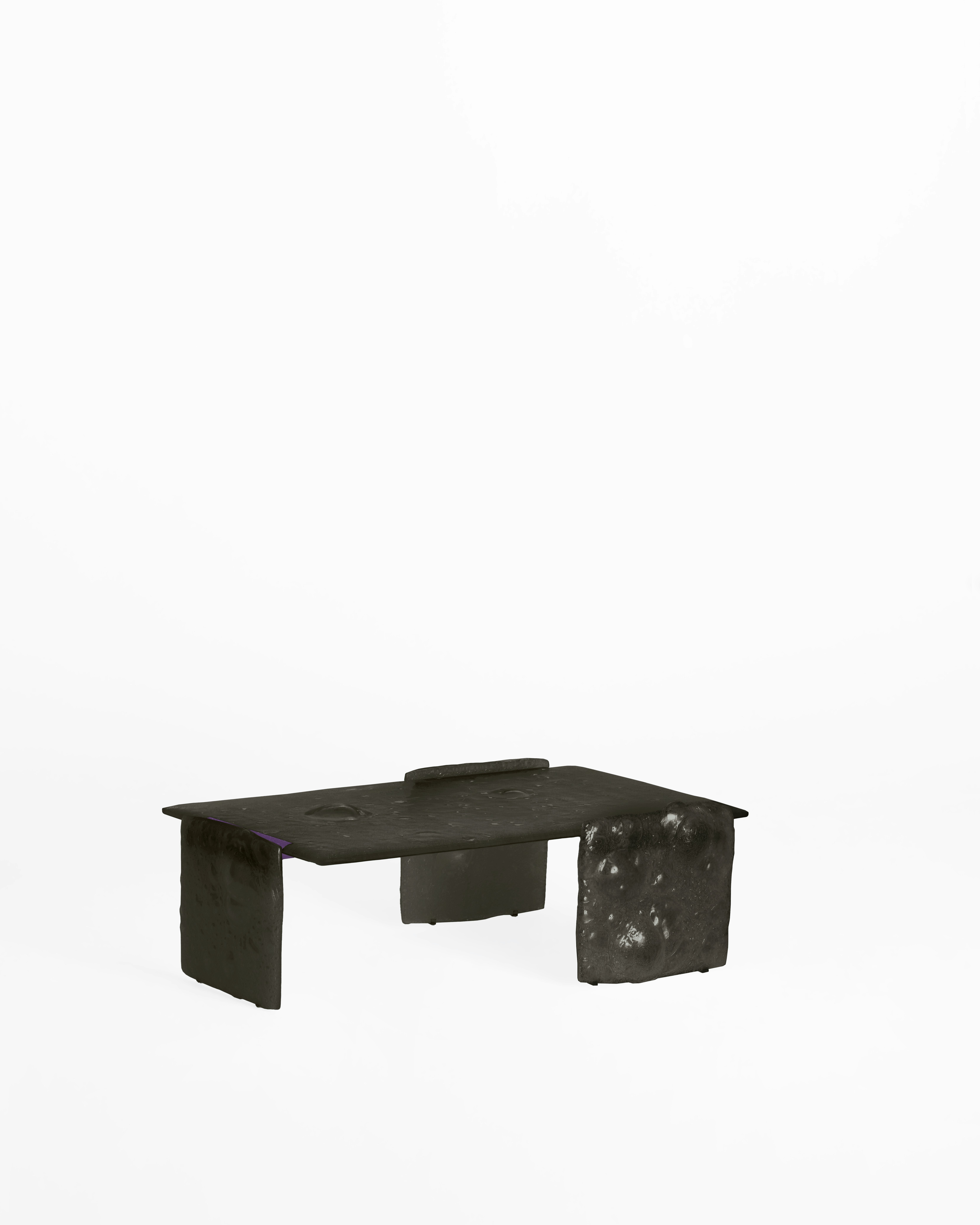 Opalia Low Table in Bronze Glass and Pink viewed at an angle