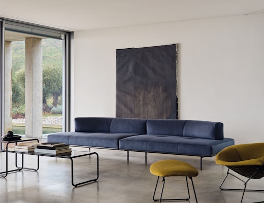 Matic Sofa with Bertoia Bird Chair and Ottoman, Laccio Coffee and Side Tables Matic Sofa Bertoia Bird Chair Ottoman Laccio Coffee Side Table