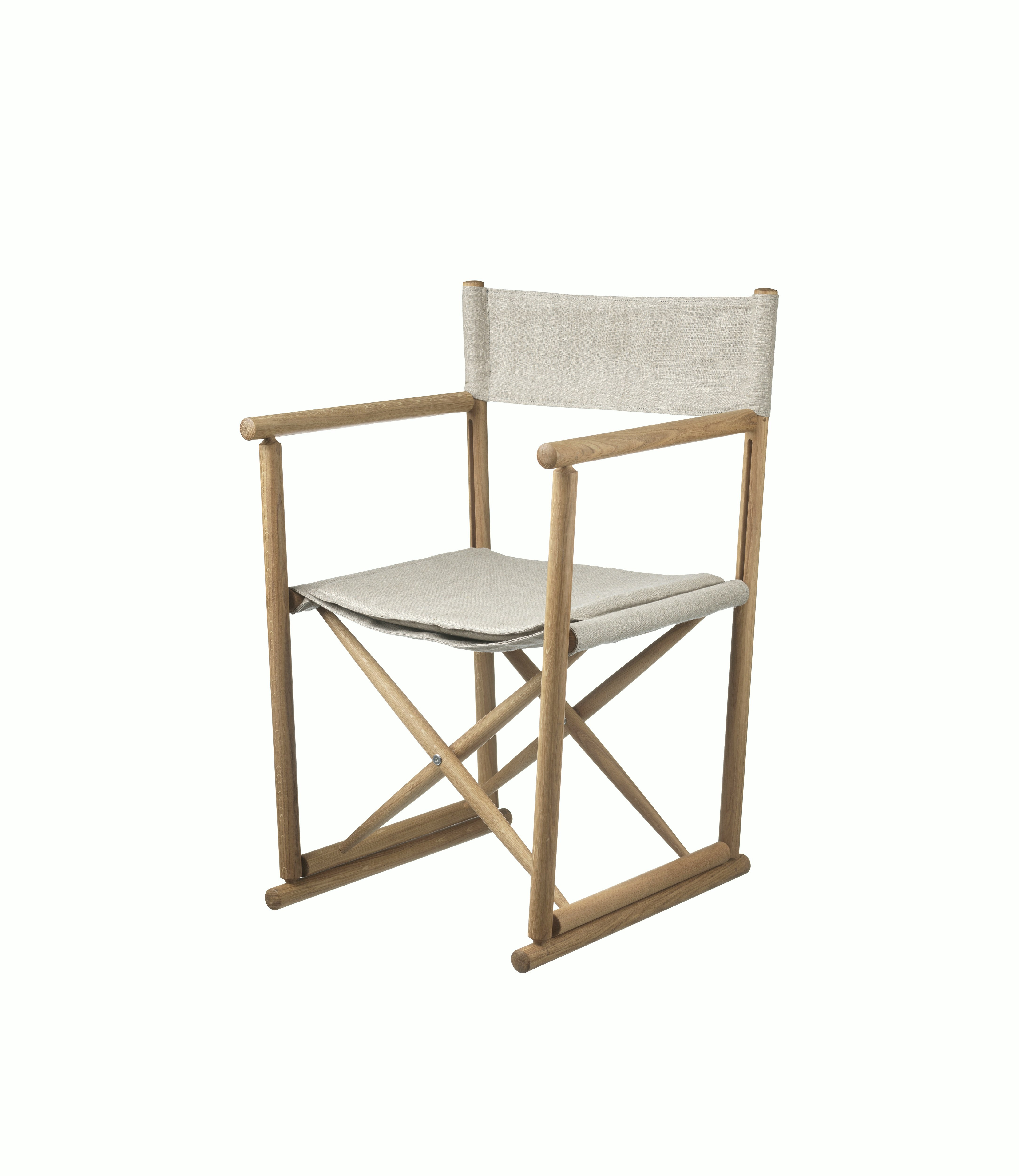 A J138 Folding Chair in Oiled Oak viewed from an angle.