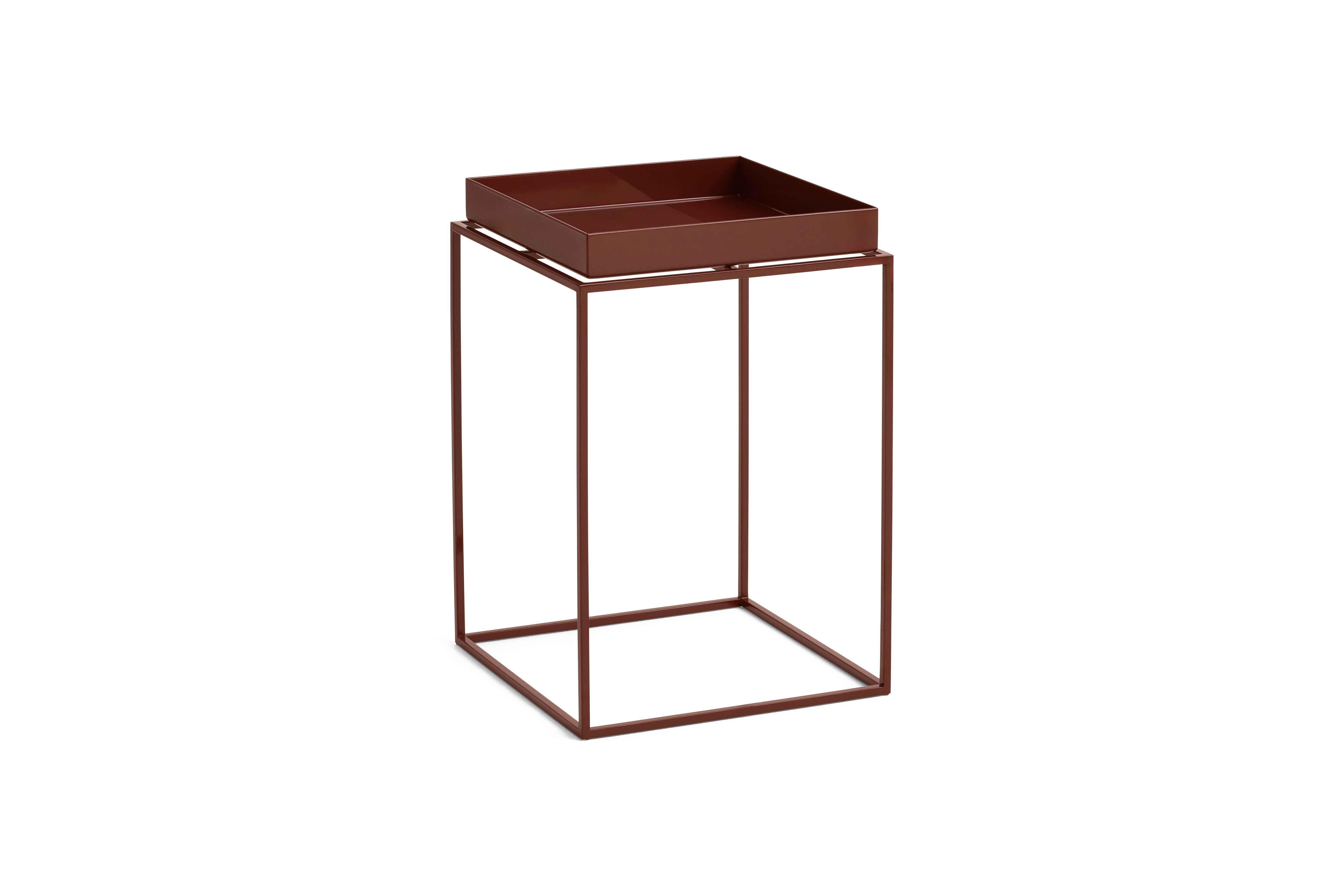 A Tray Side Table in chocolate viewed from the angle.