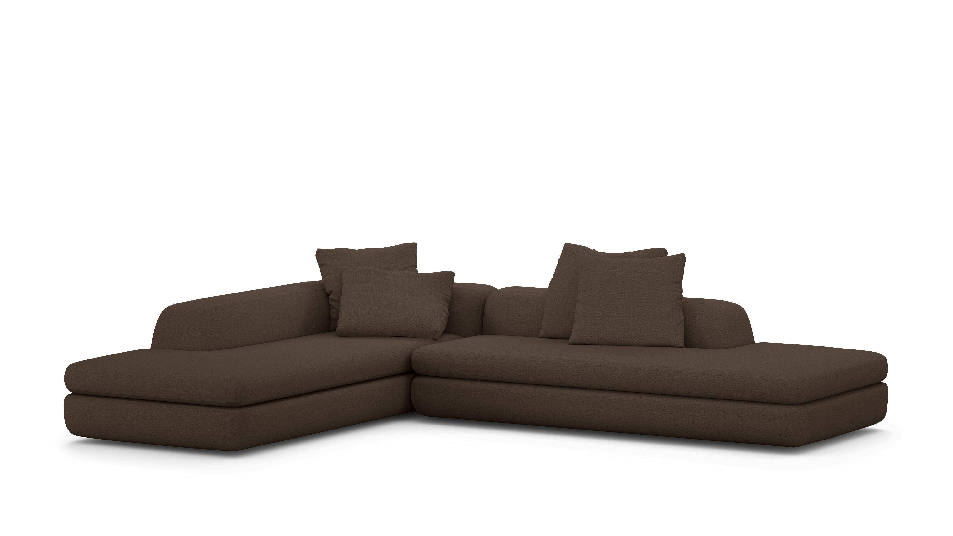 A Atlason Americano Open Sectional Chaise in Pecora Chocolate viewed from an angle.