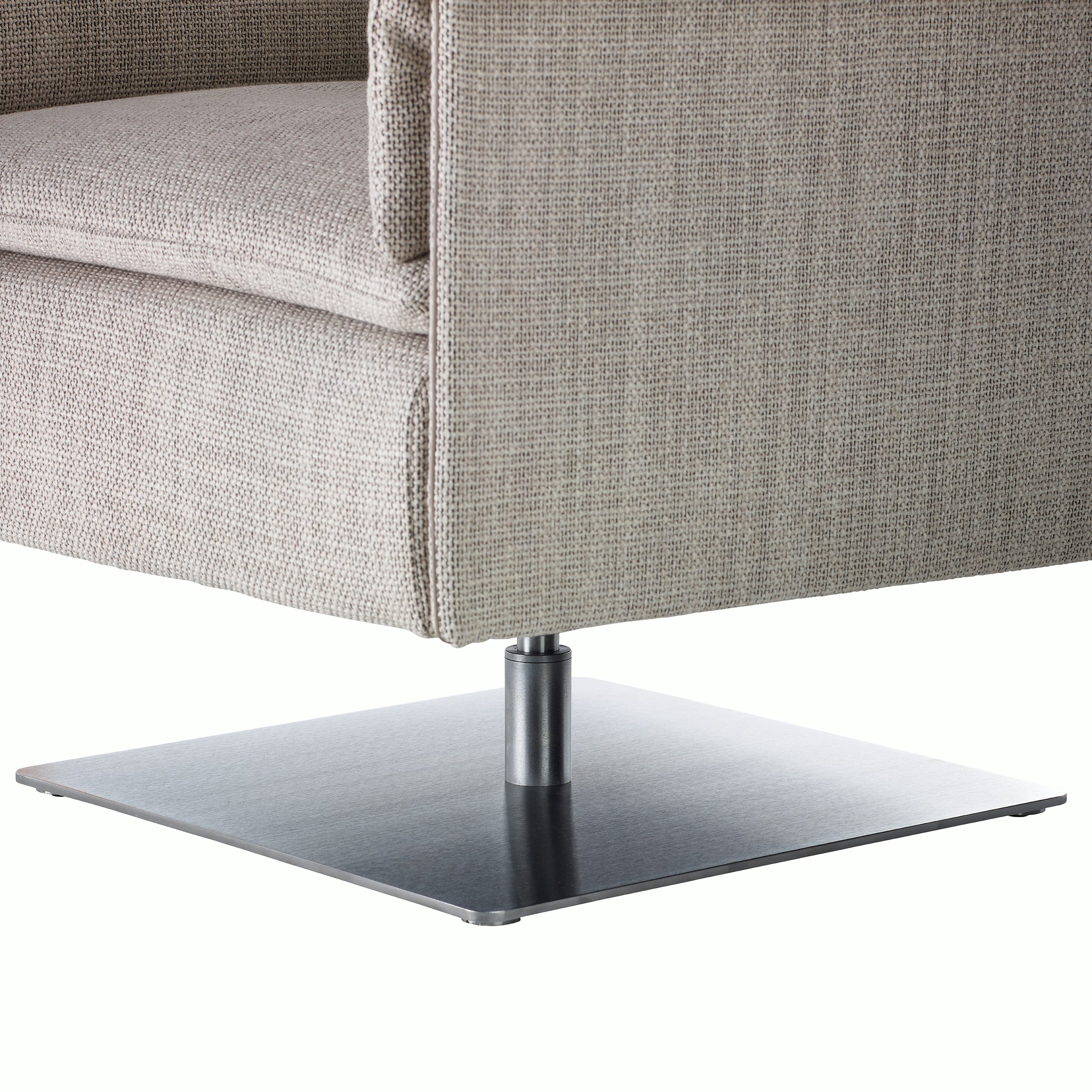 Mantle Club Chair in Capri Stone with pedestal base detail shot.