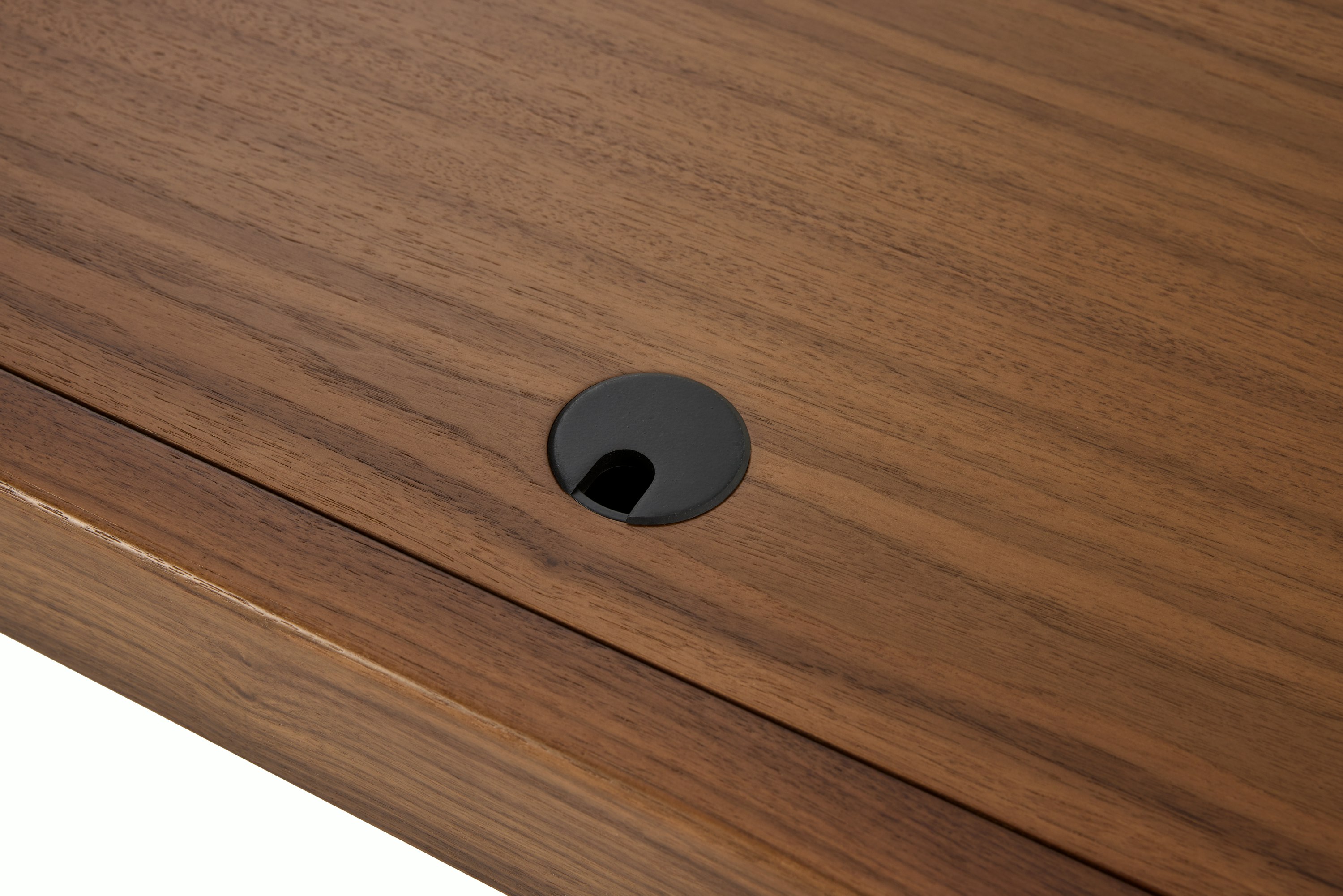A detailed look at New Canaan Wood Sit-to-Stand Desk in Walnut.