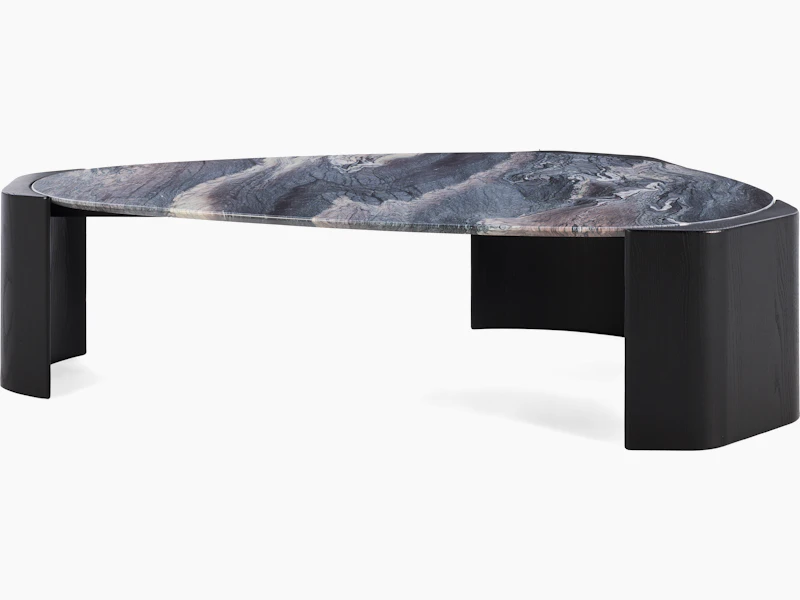 Atlason Organic Slab Coffee Table - Teardrop, 60", Cipollino Ondulato Marble, Black Ash.