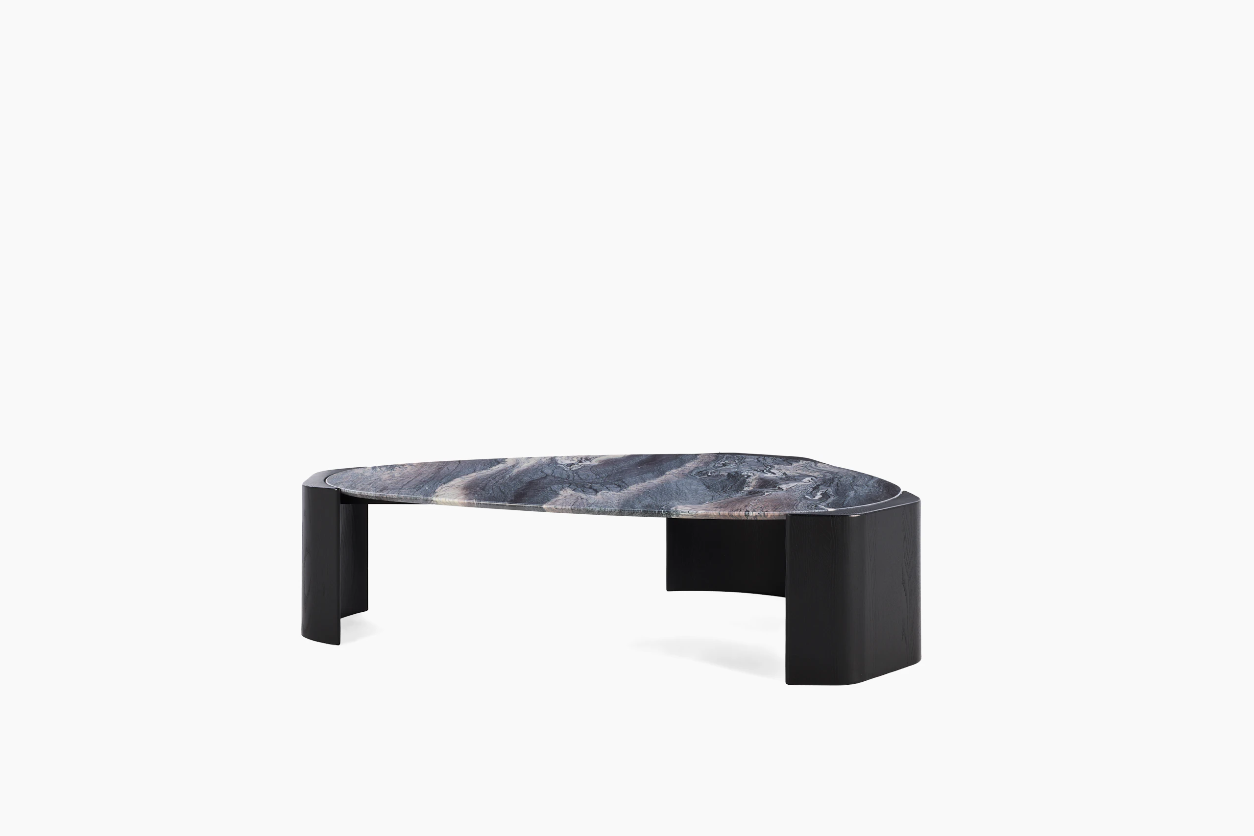 Atlason Organic Slab Coffee Table - Teardrop, 60", Cipollino Ondulato Marble, Black Ash.