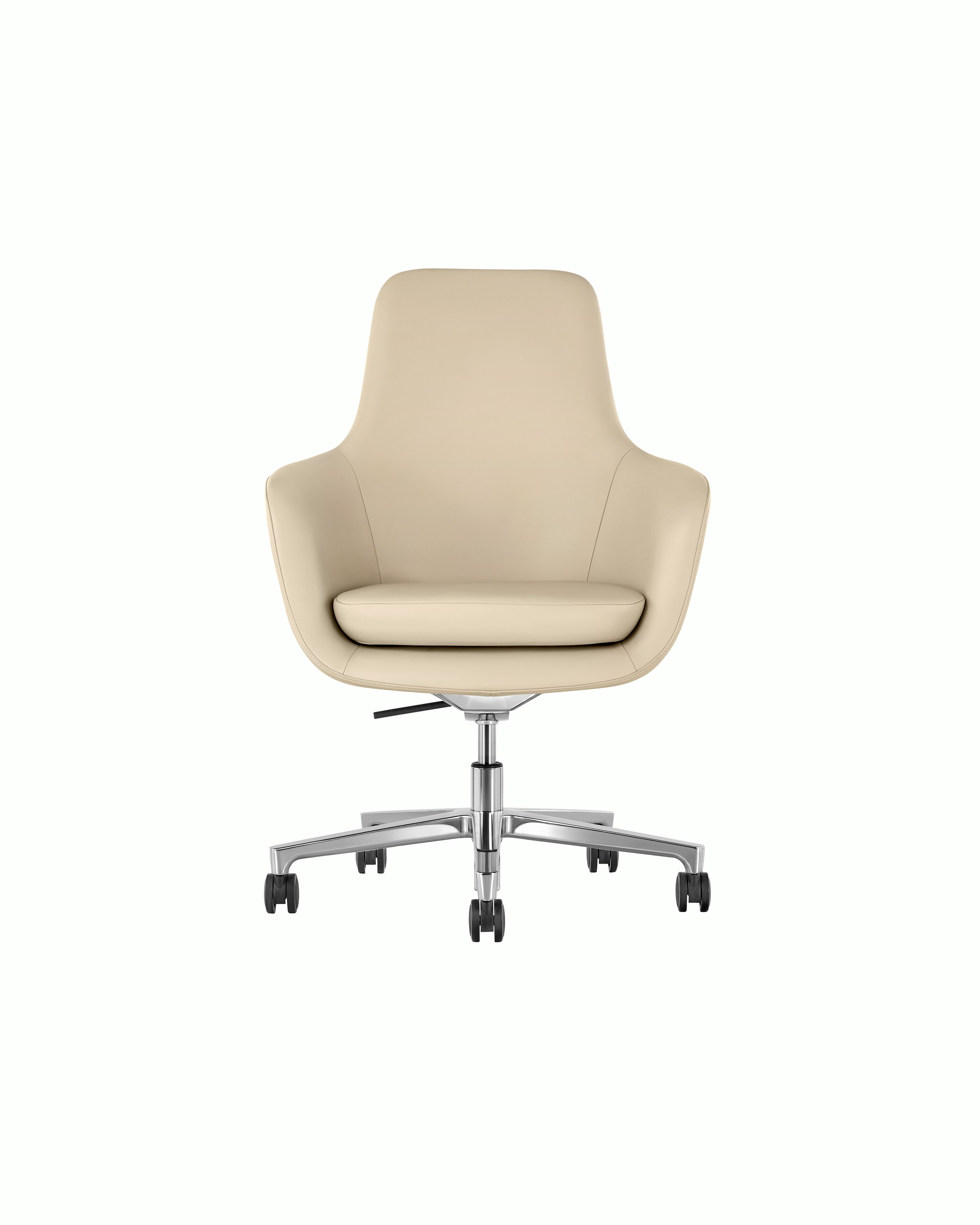 Partial front view of a Saiba office chair, focusing on the five-star base with casters.