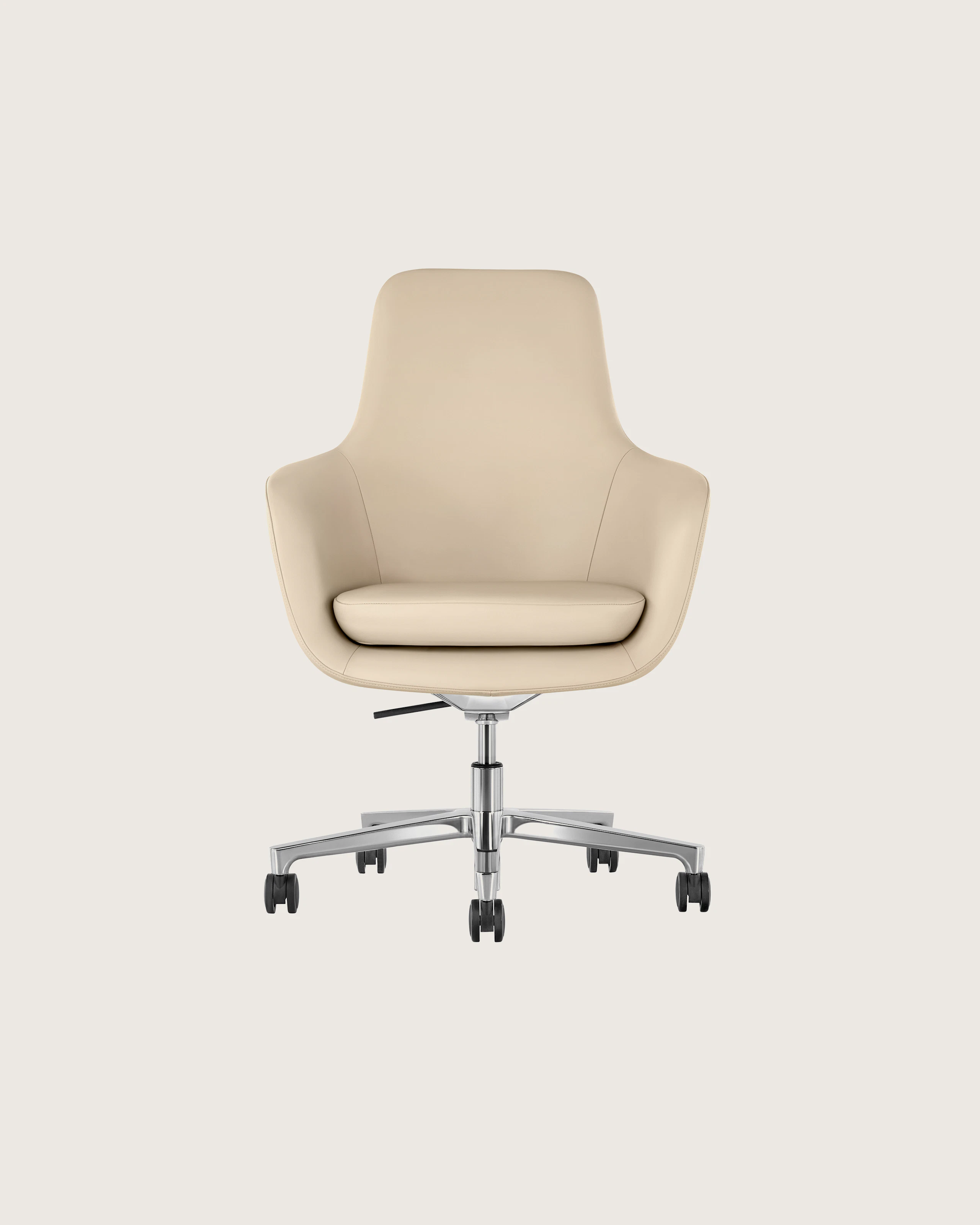 Partial front view of a Saiba office chair, focusing on the five-star base with casters.