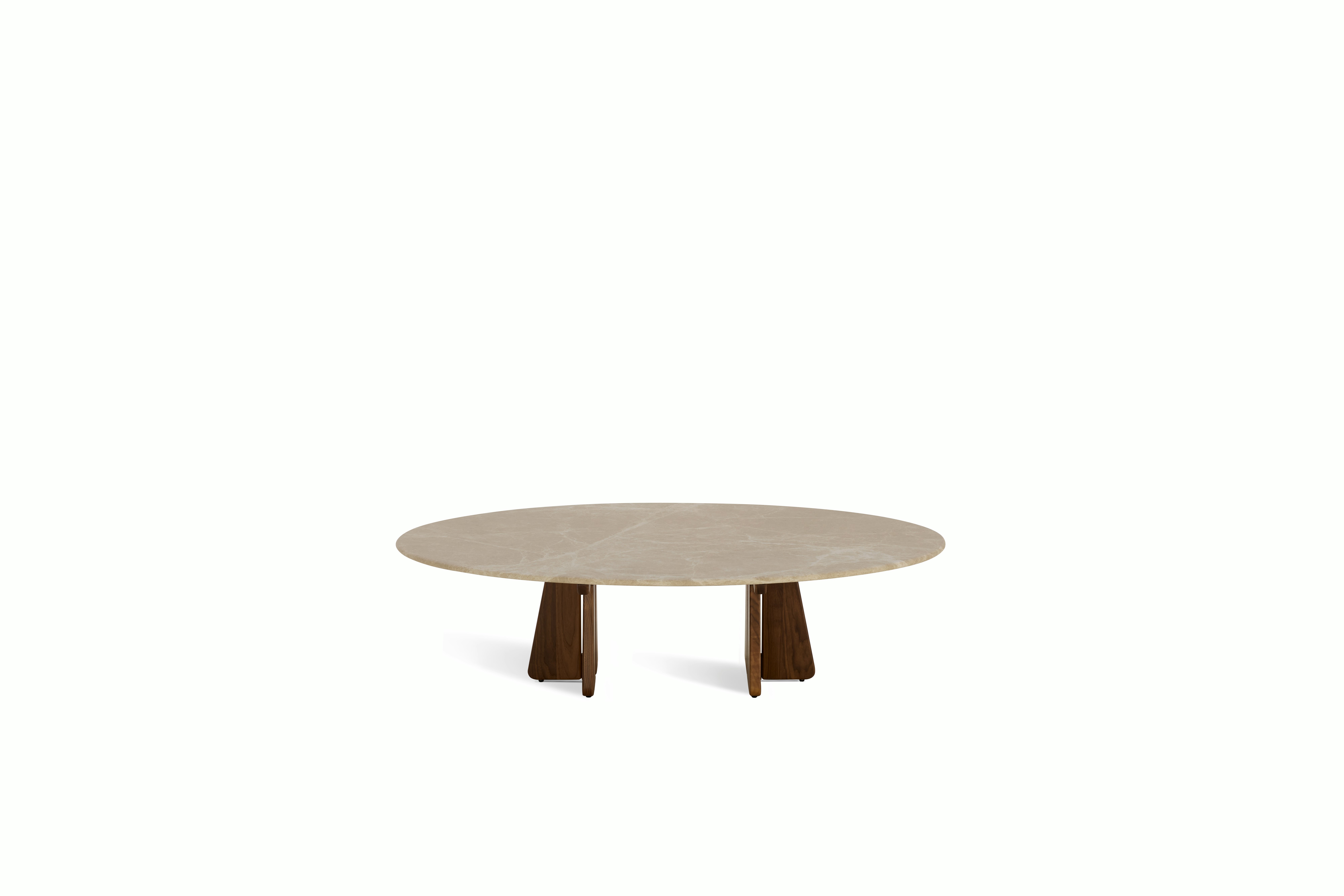 A Pinna Coffee Table in Emperador Walnut viewed from above.