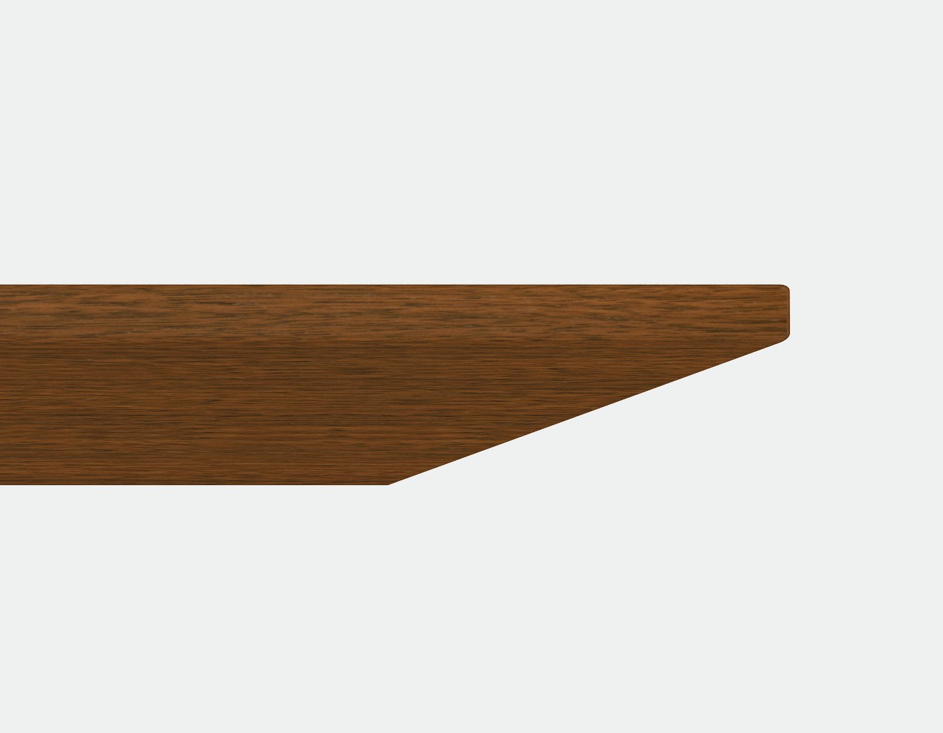 Close-up of the Incline edge option for Caucus tables, which starts as a straight edge and transitions to a 45-degree angle.