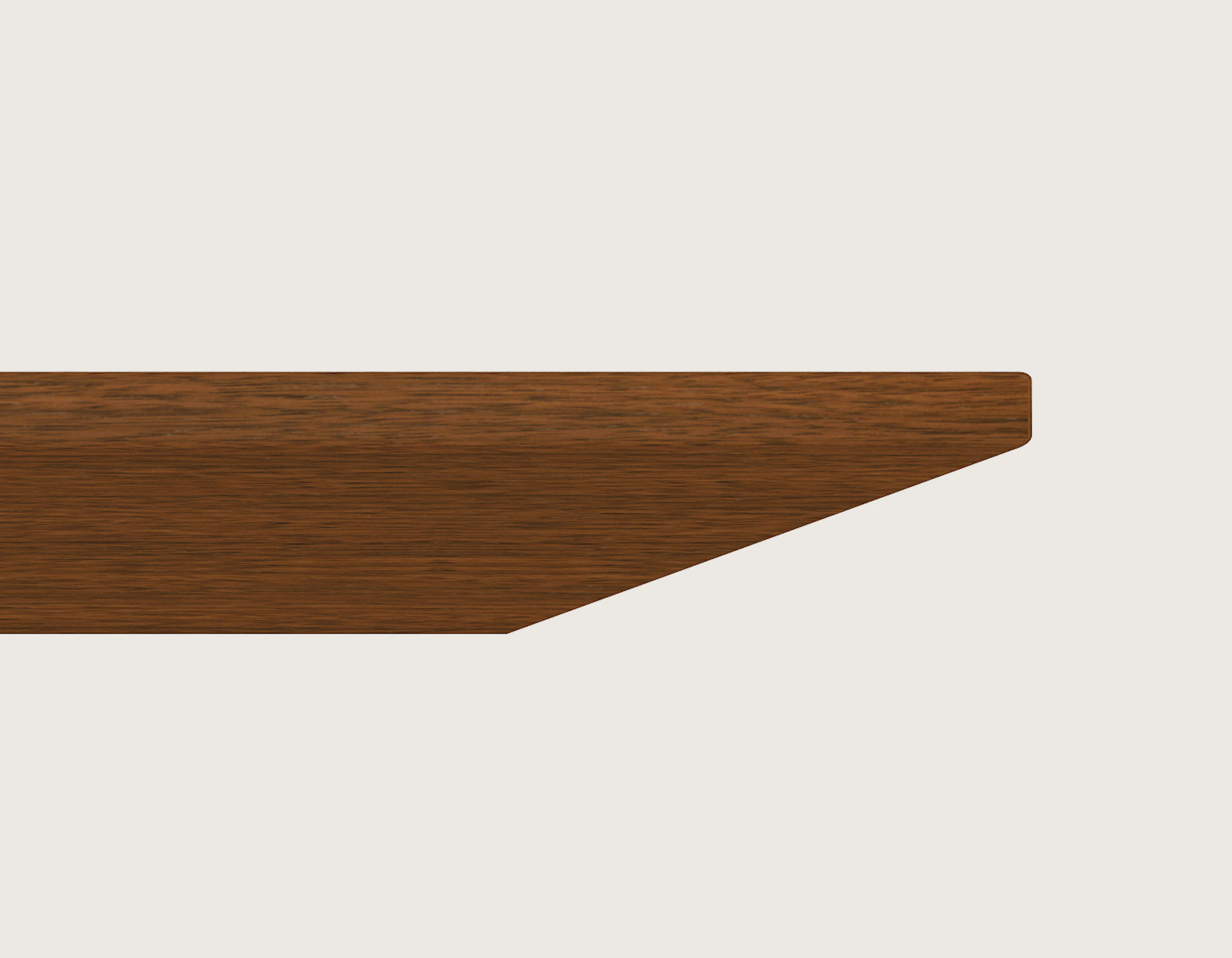 Close-up of the Incline edge option for Caucus tables, which starts as a straight edge and transitions to a 45-degree angle.