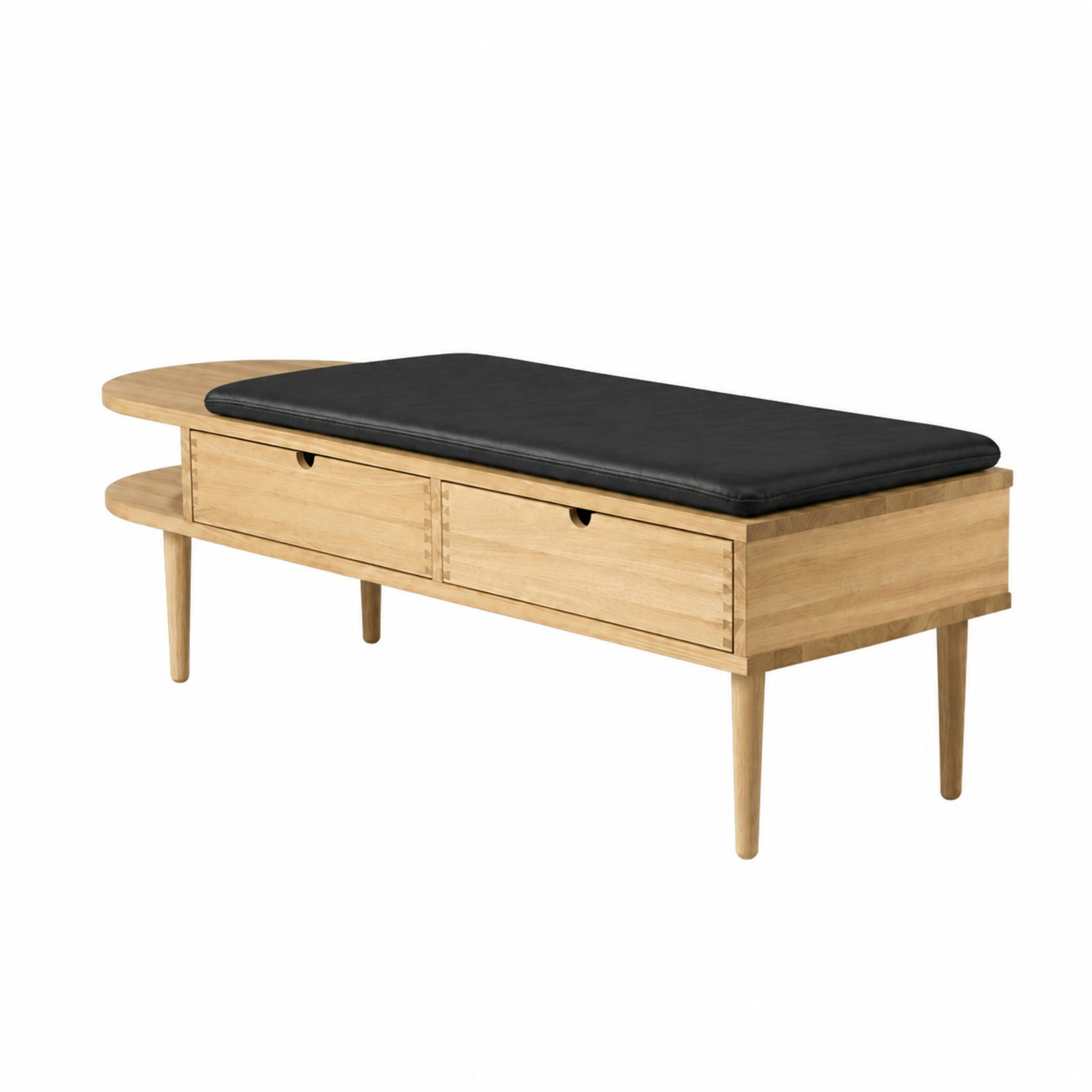 A F24 Storage Bench in Black Leather viewed from an angle.