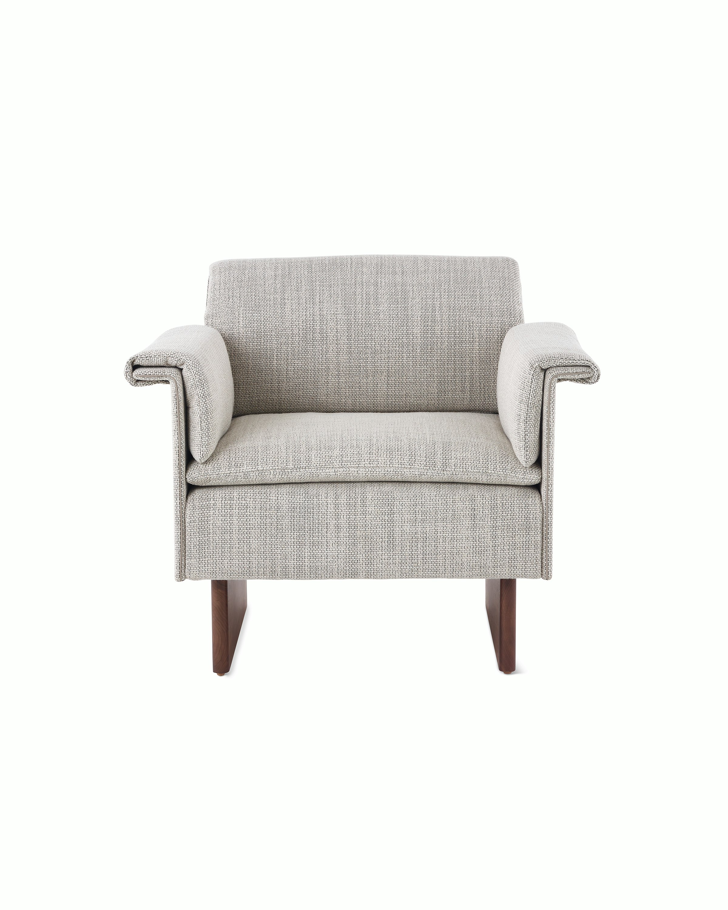 Mantle Club Chair in Capri Stone with Walnut Wood Base.
