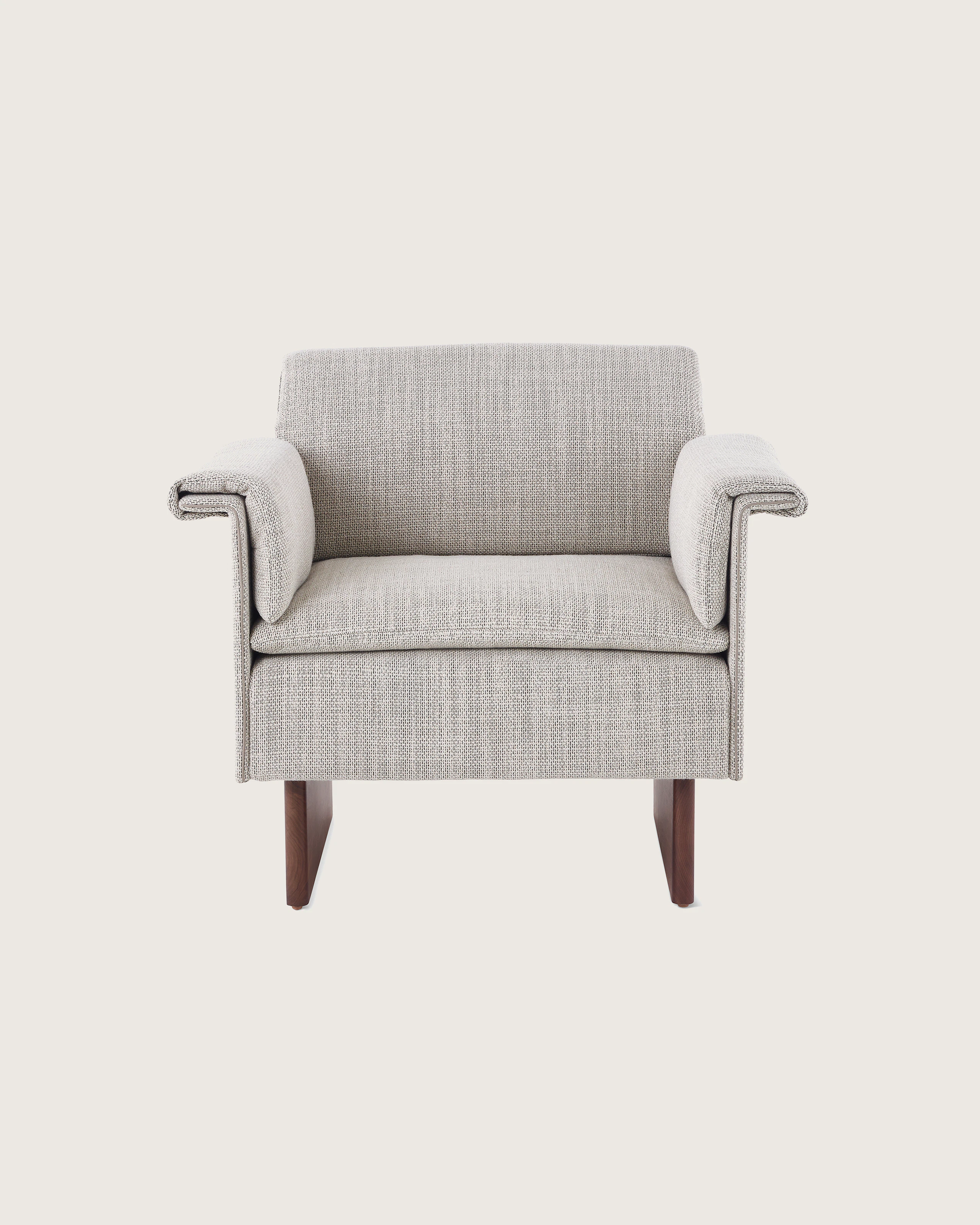 Mantle Club Chair in Capri Stone with Walnut Wood Base.