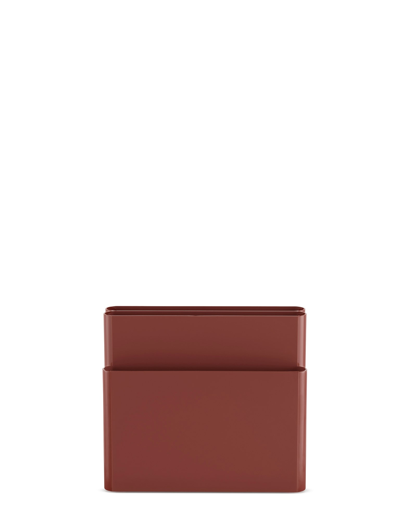A Magazine Rack in Burgundy viewed from the front.