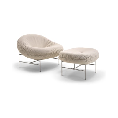Bun Lounge Chair and Ottoman - Haven, Ivory, Polished Chrome Bun Lounge Chair and Ottoman - Haven, Ivory, Polished Chrome