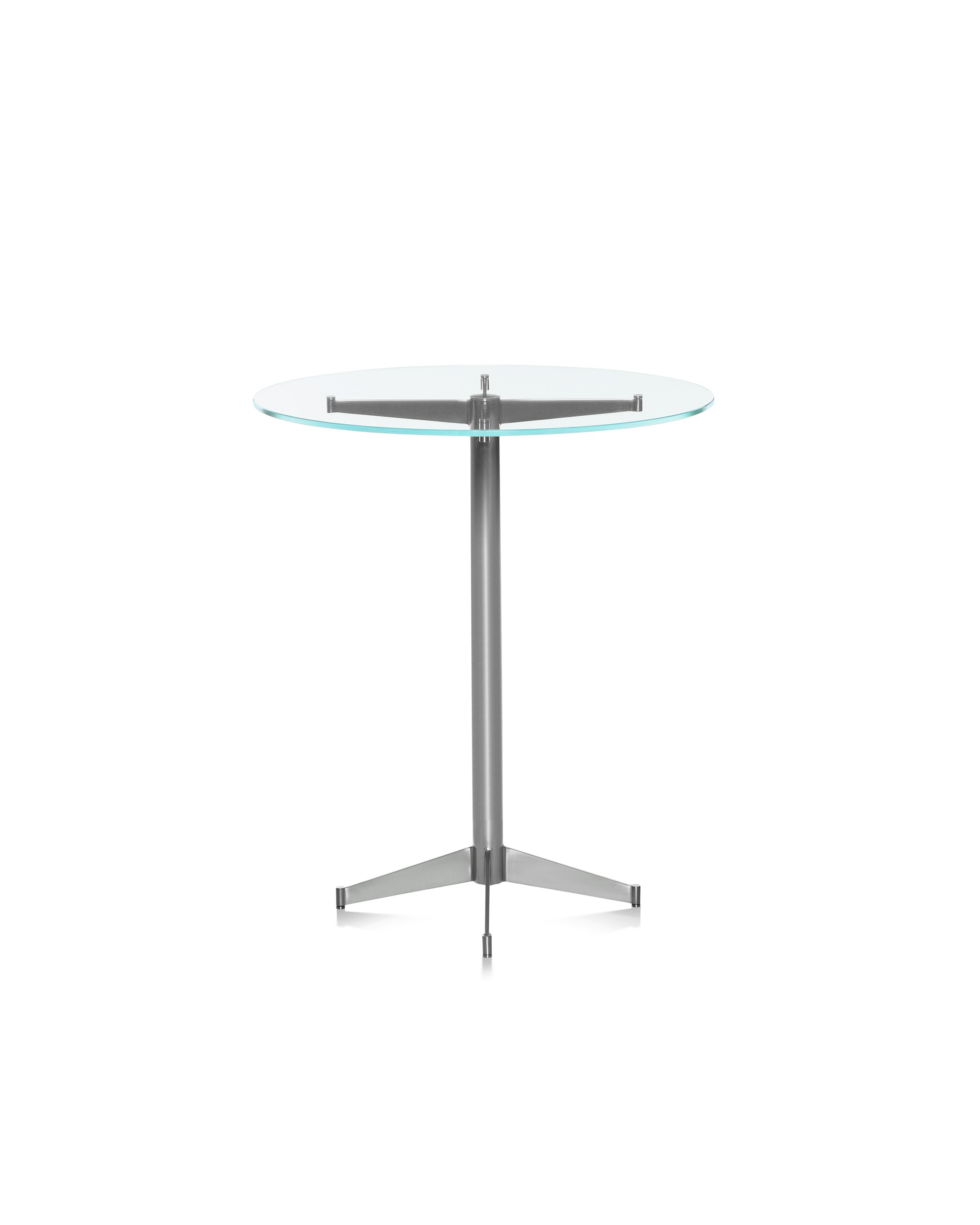 A café-height MP bistro table with a round glass top.