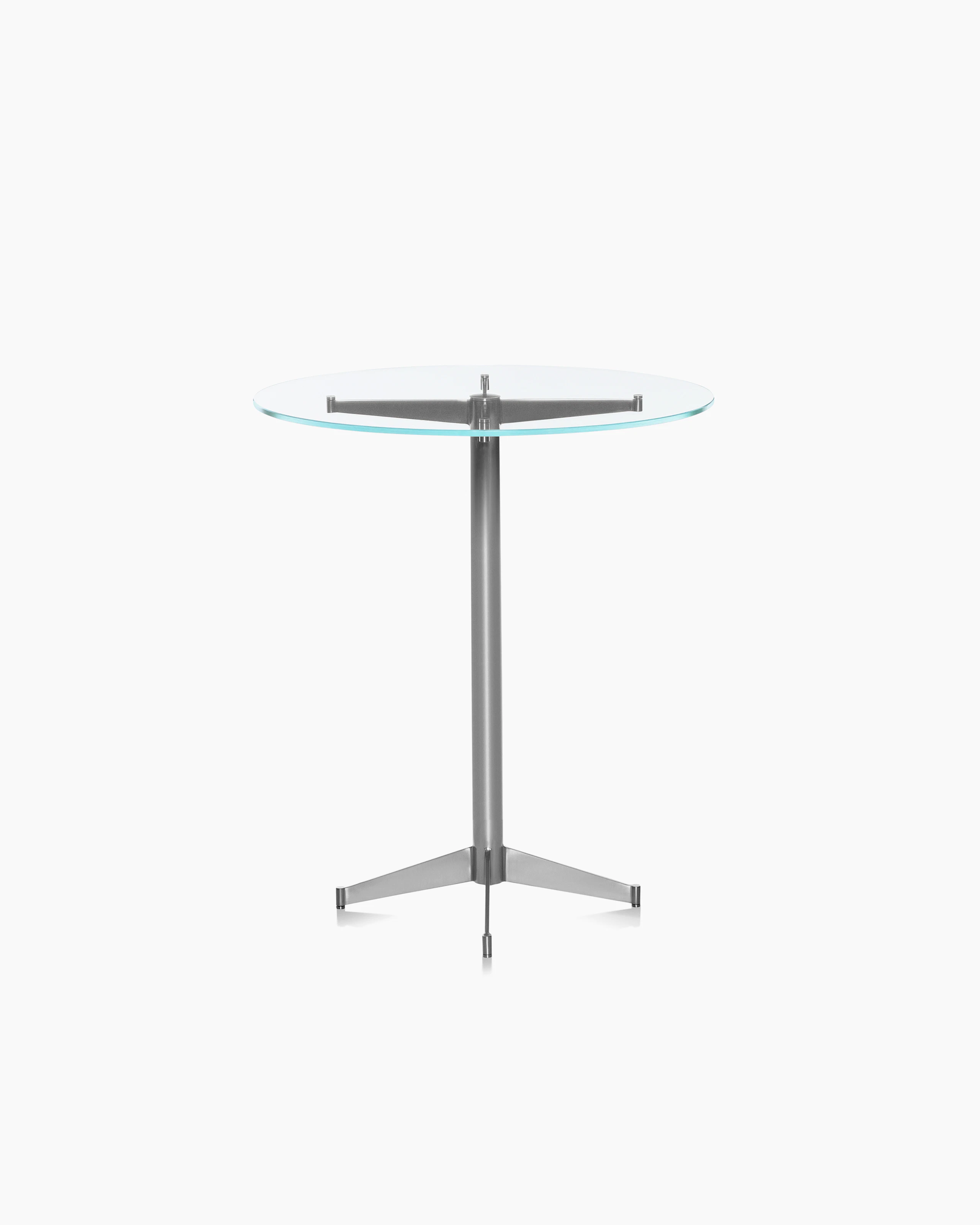 A café-height MP bistro table with a round glass top.